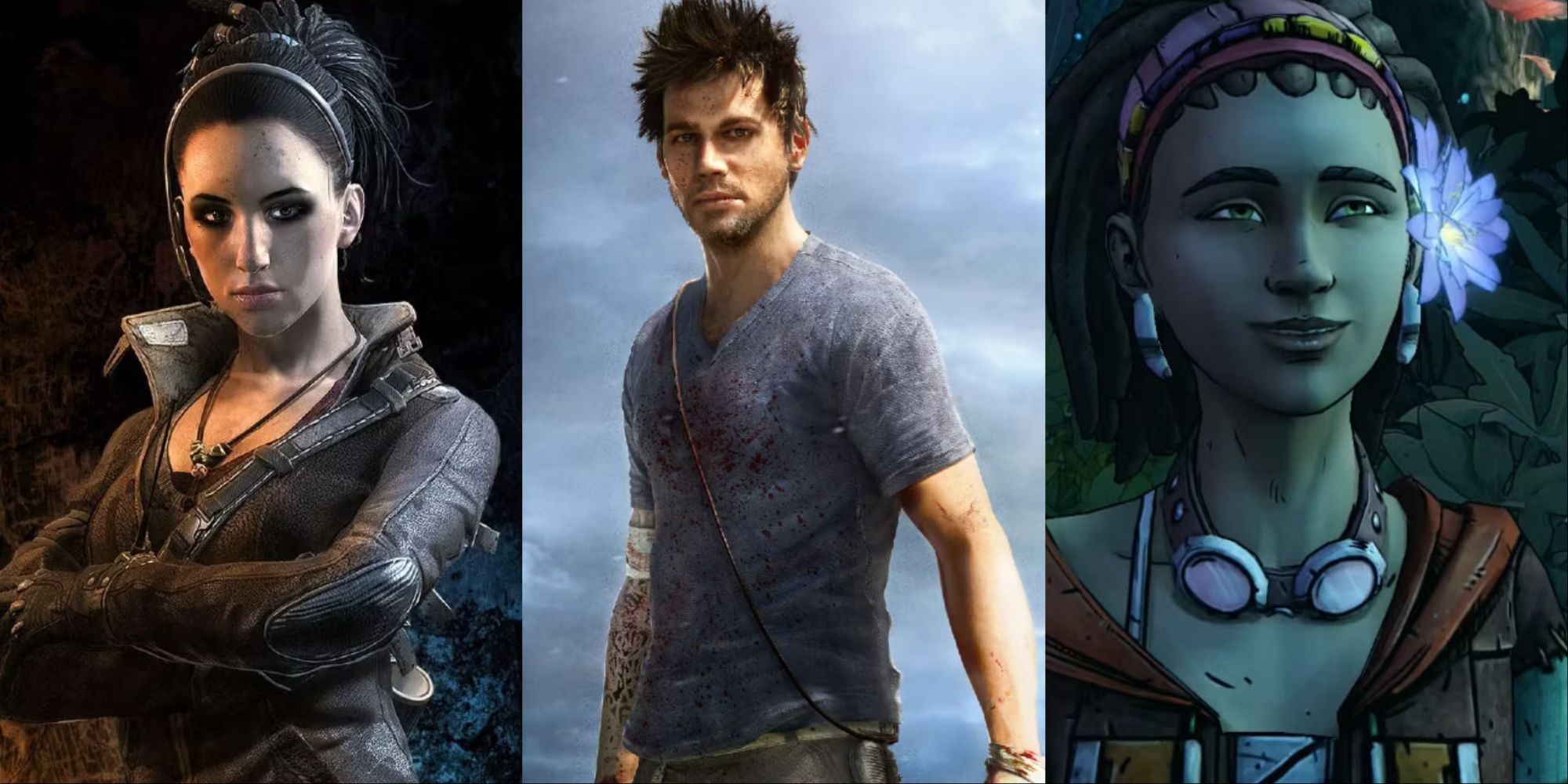A collage showing Jade from Dying Light, Jason Brody from Far Cry 3, and Sasha from Tales From The Borderlands.
