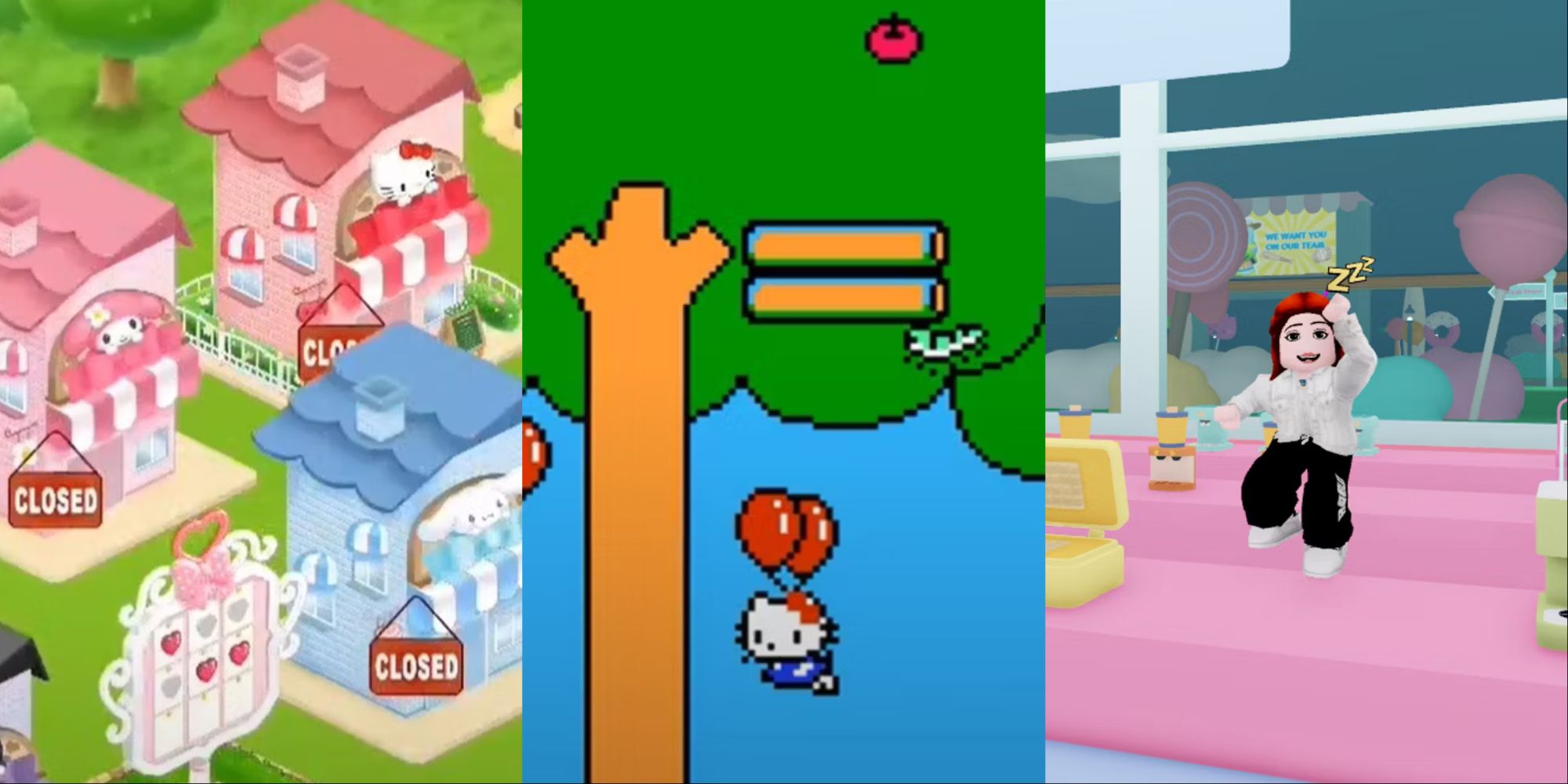 A collage showing three different Hello Kitty games.