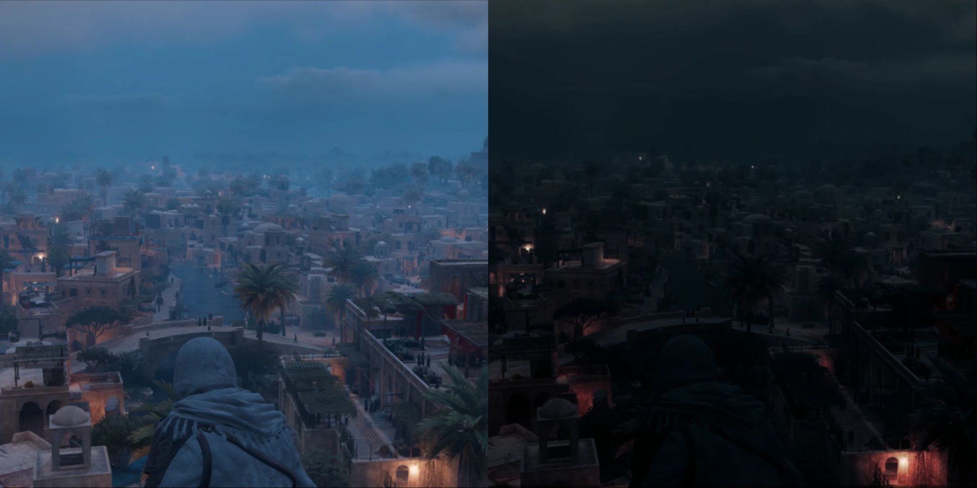 Split-image of the nighttime setting in mirage before and after the mod by GrackNCheese is applied. 