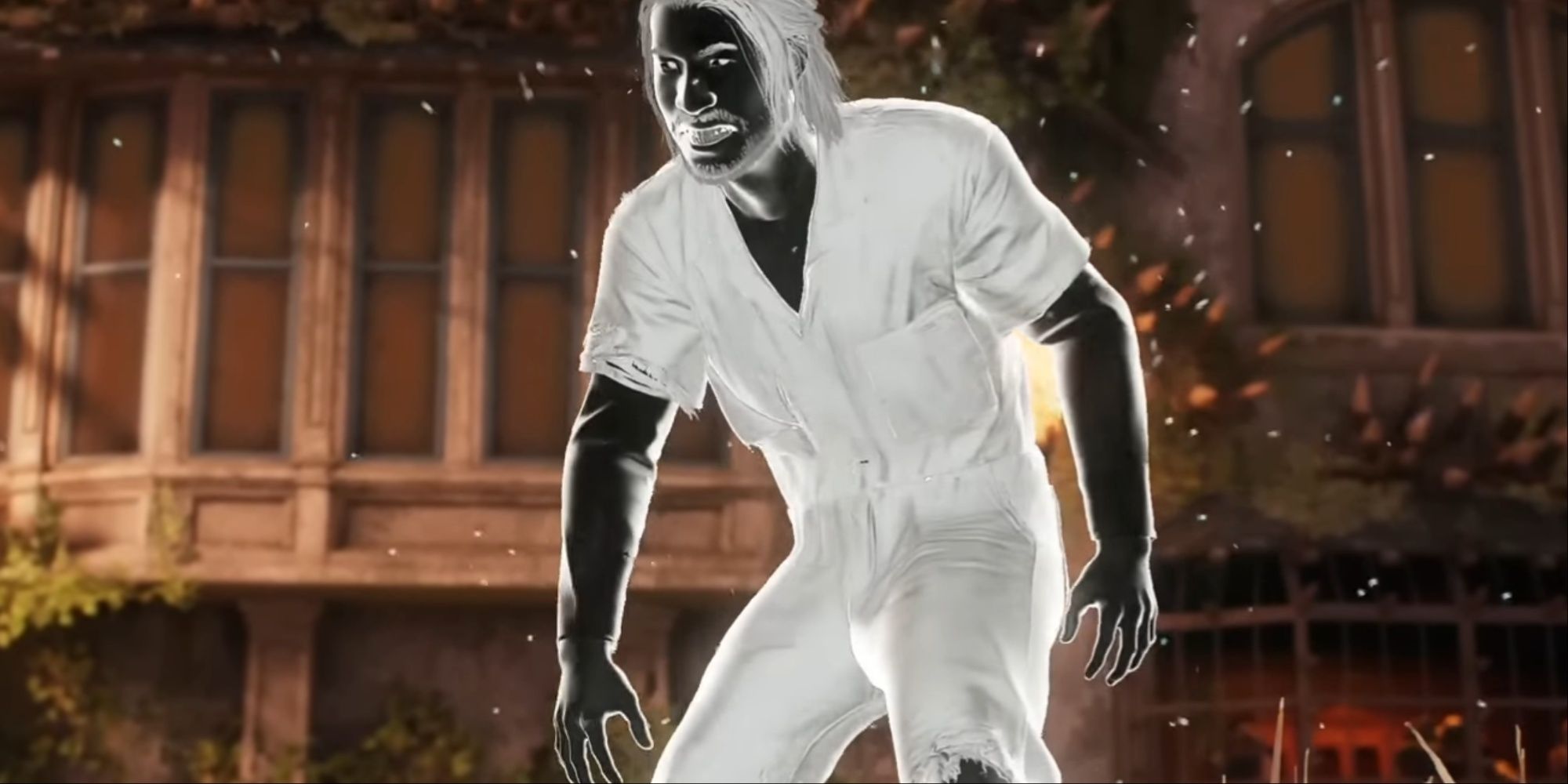 Martin Li as Mister Negative in his Raft jumpsuit while facing off with Miles in Kraven's arena.