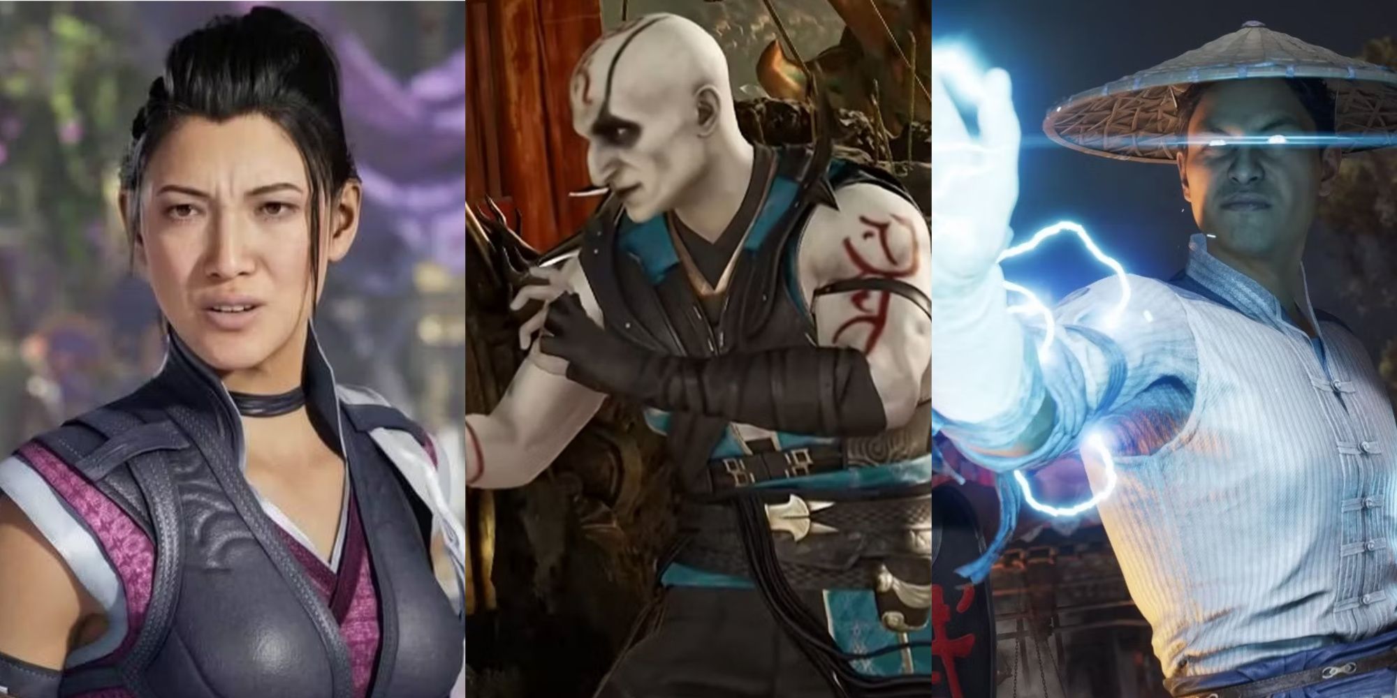 Triple image showing characters from Mortal Kombat 1