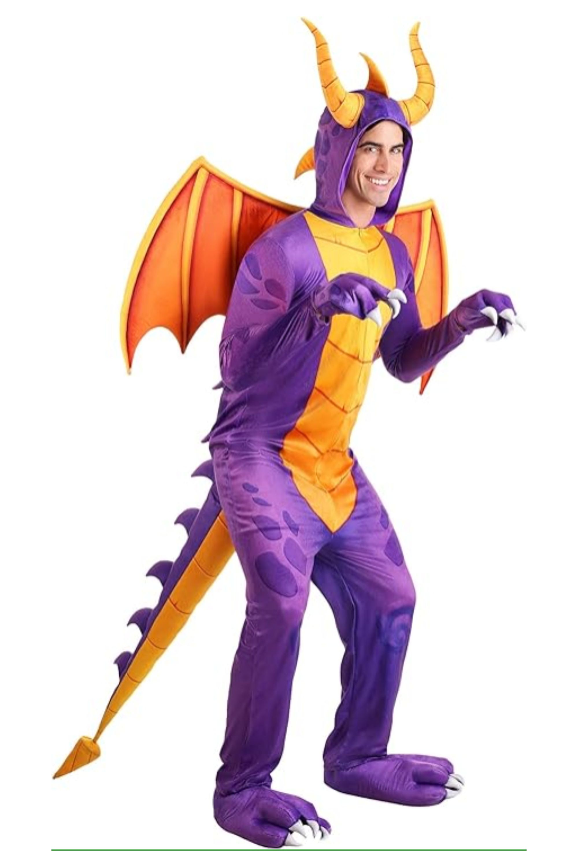 someone wearing a spyro the dragon jumpsuit costume