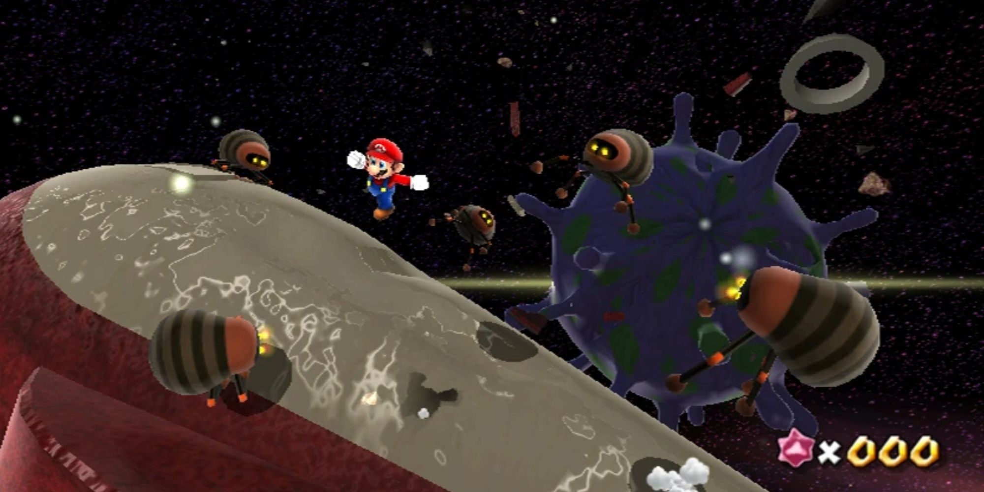 Mario Surrounded By A Group Of Spiderlike Enemies