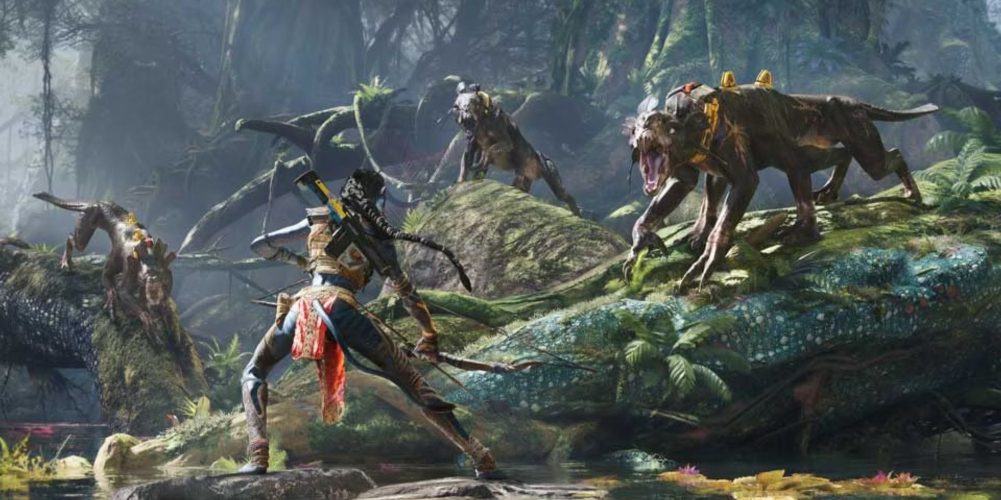 avatar: frontiers of pandora's hero facing animals with a bow and arrow