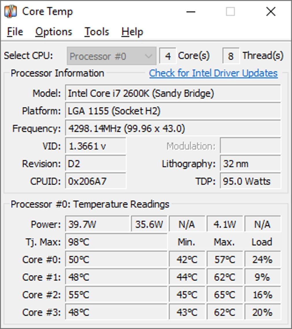 coretemp to check CPU temperature