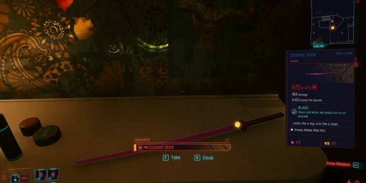 Cyberpunk 2077, Screenshot Of The Cocktail Stick Katana
