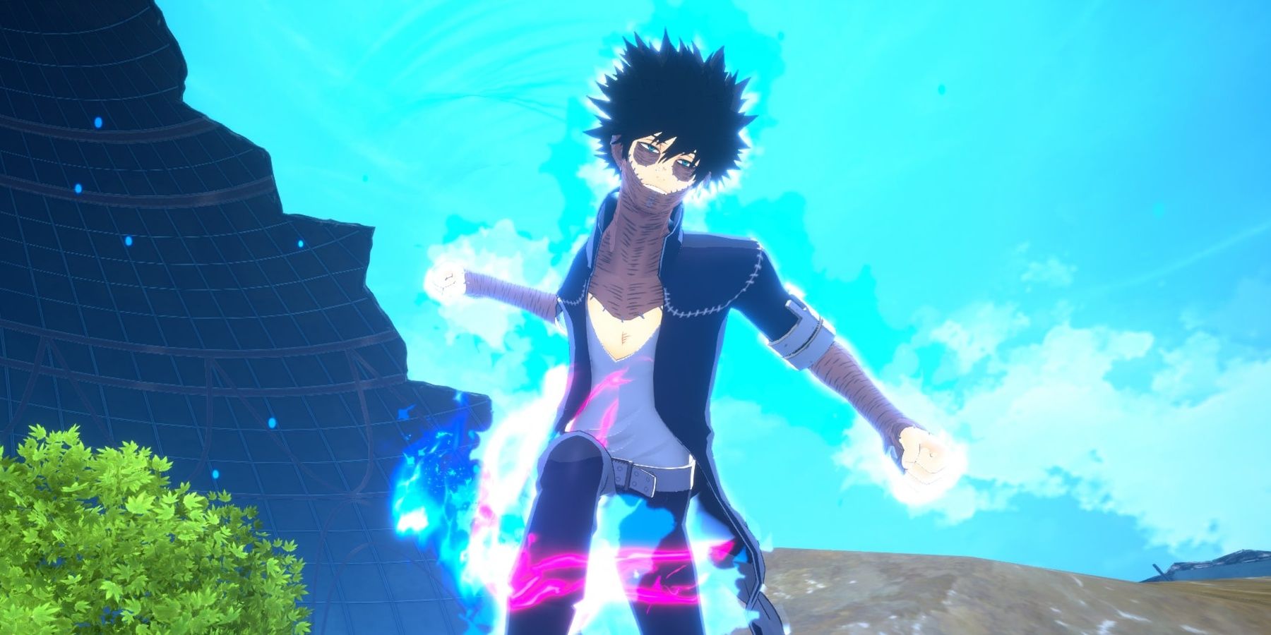 Dabi jumping forward in My Hero Ultra Rumble.