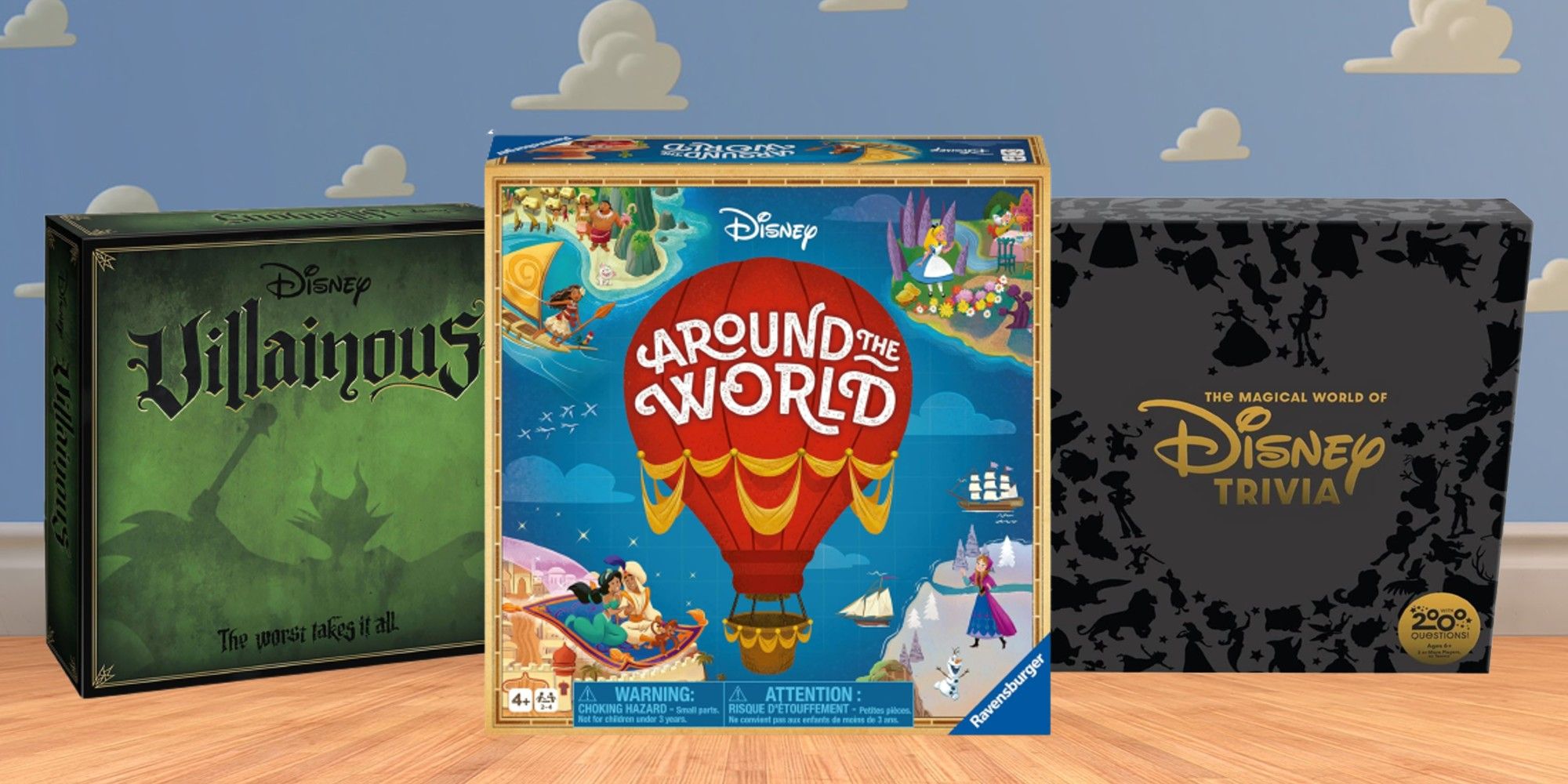 Disney Around The World Villainous And Trivia Game In Front Of Toy Story Wallpapaer 