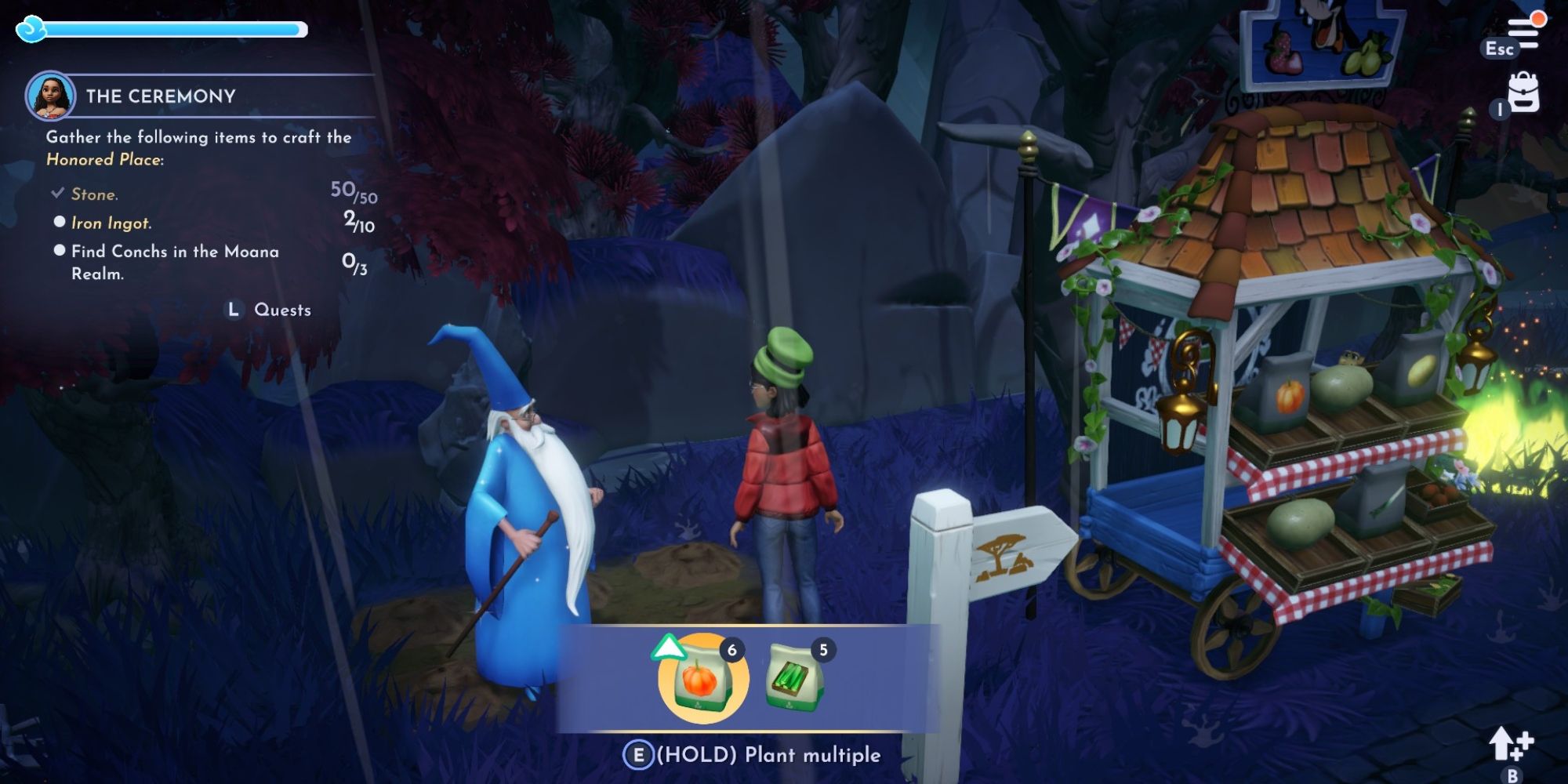 Disney Dreamlight Player Planting Pumpkin With Merlin