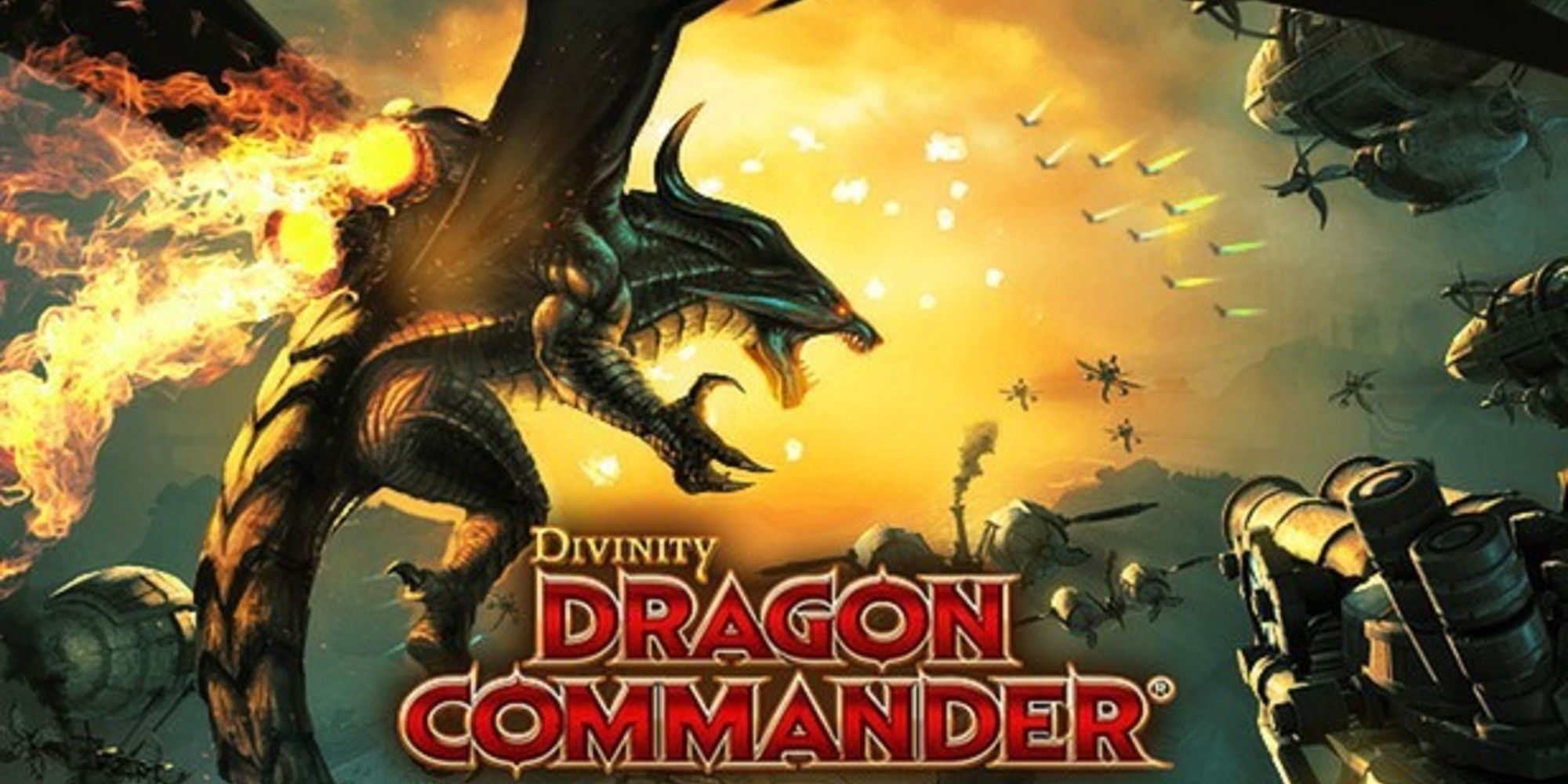 Divinity Dragon Commander Cover Art, a dragon ready to attack as a war is breaking out