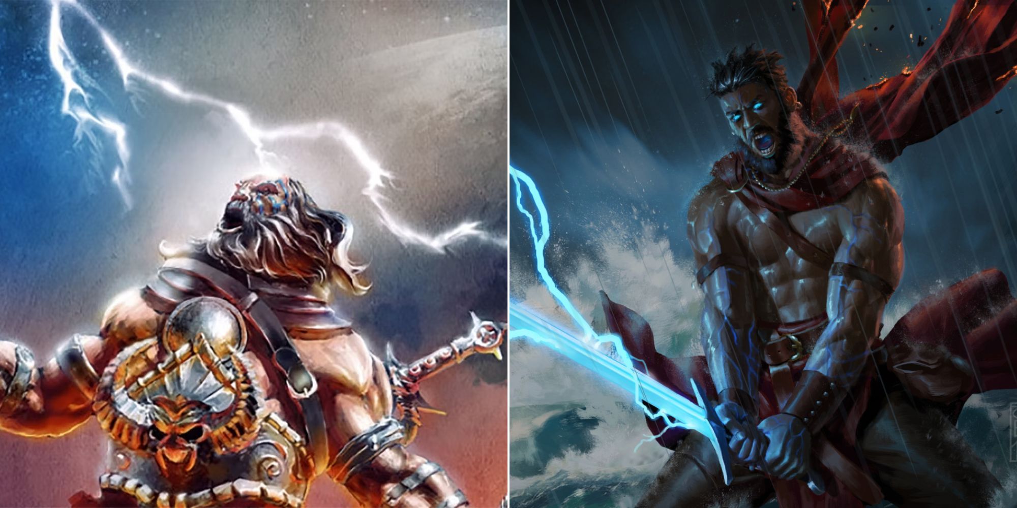 split image of two Path of the Storm Herald barbarians raging
