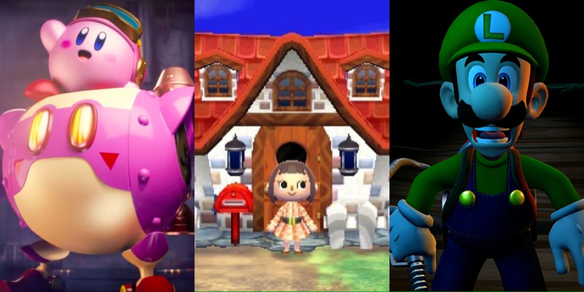 DS 3DS Feature with Kirby, Animal Crossing and Luigi side by side