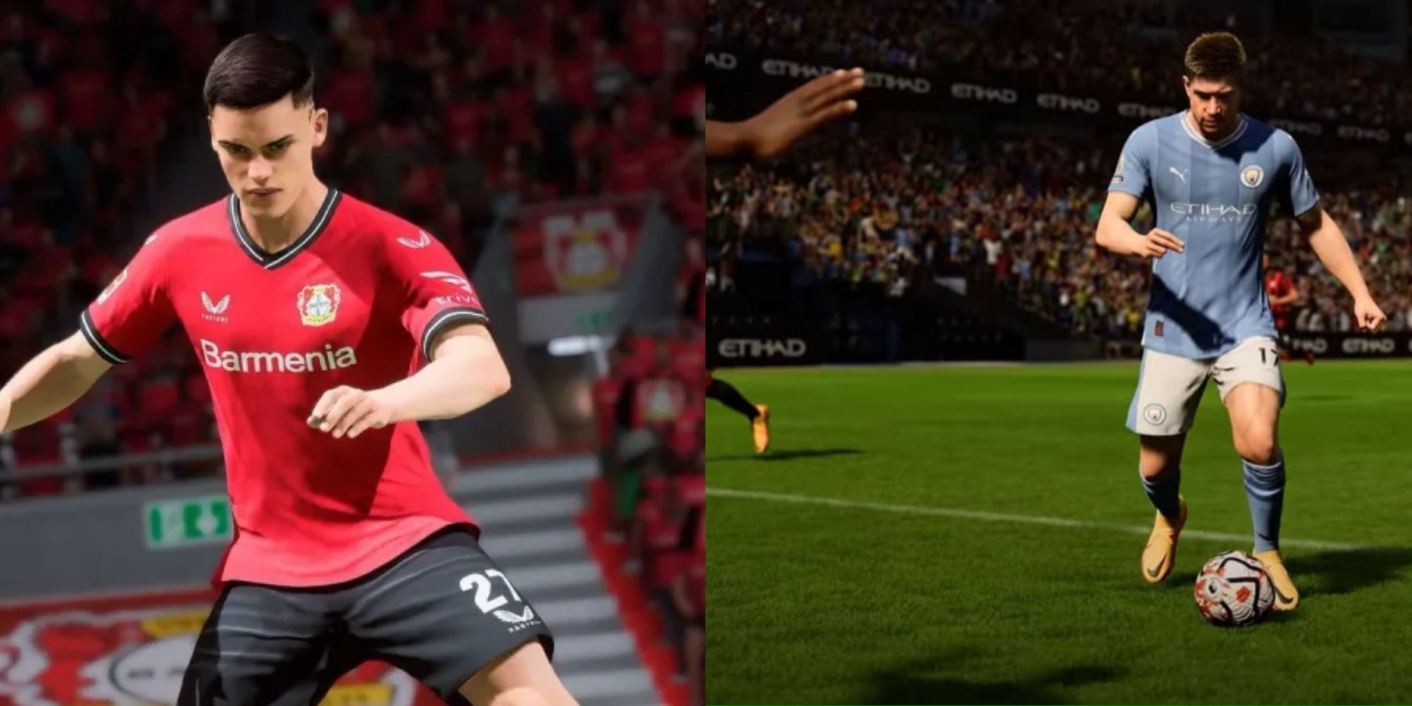 EA Sports FC 24, Split Images Of Leverkusen's Wirtz And Man City's Kevin De Bruyne