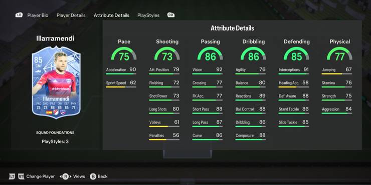 Squad Foundations Asier Illaramendi's card attributes in EA Sports FC 24.