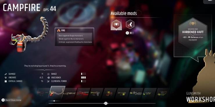 Endless Dungeon Campfire Fire Weapon Workshop Menu