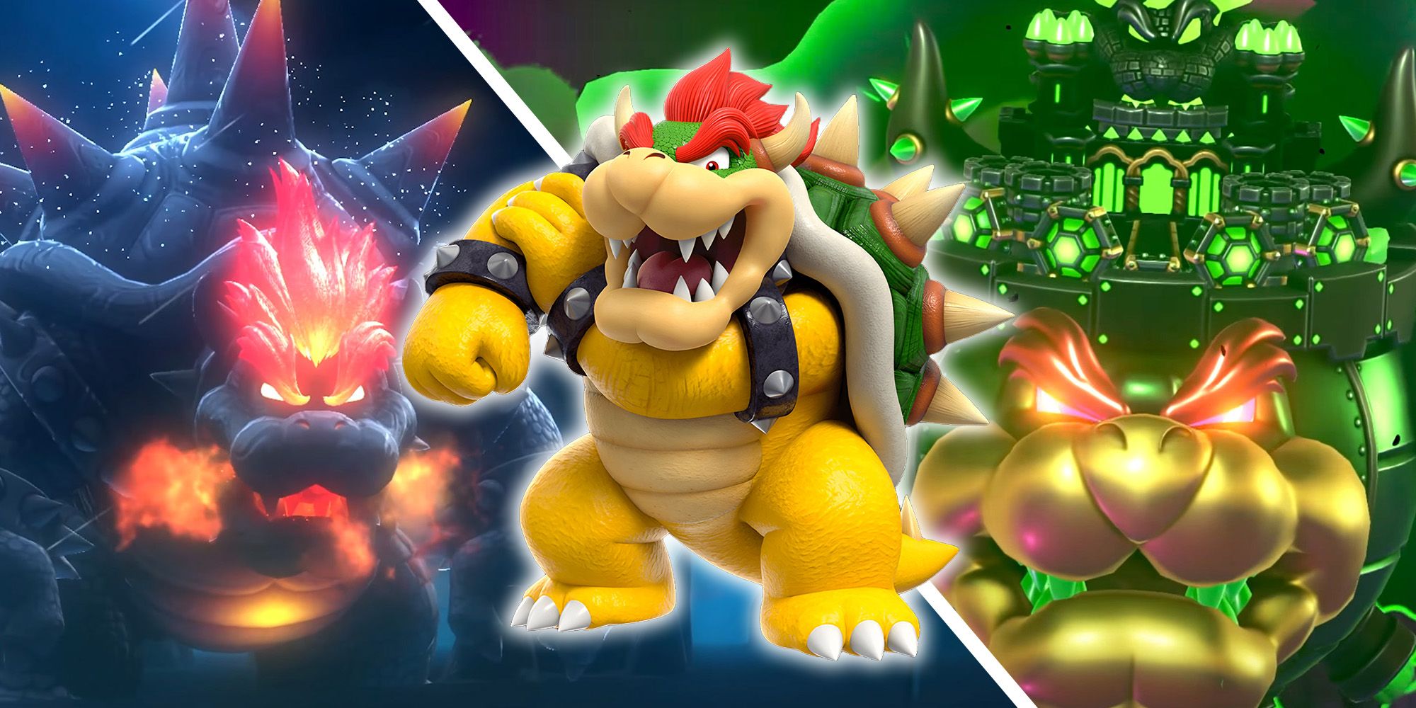 Super Mario: Every Version Of Bowser Ranked - Split image of Fury Bowser from Bowser's Fury and Castle Bowser from Super Mario Bros Wonder