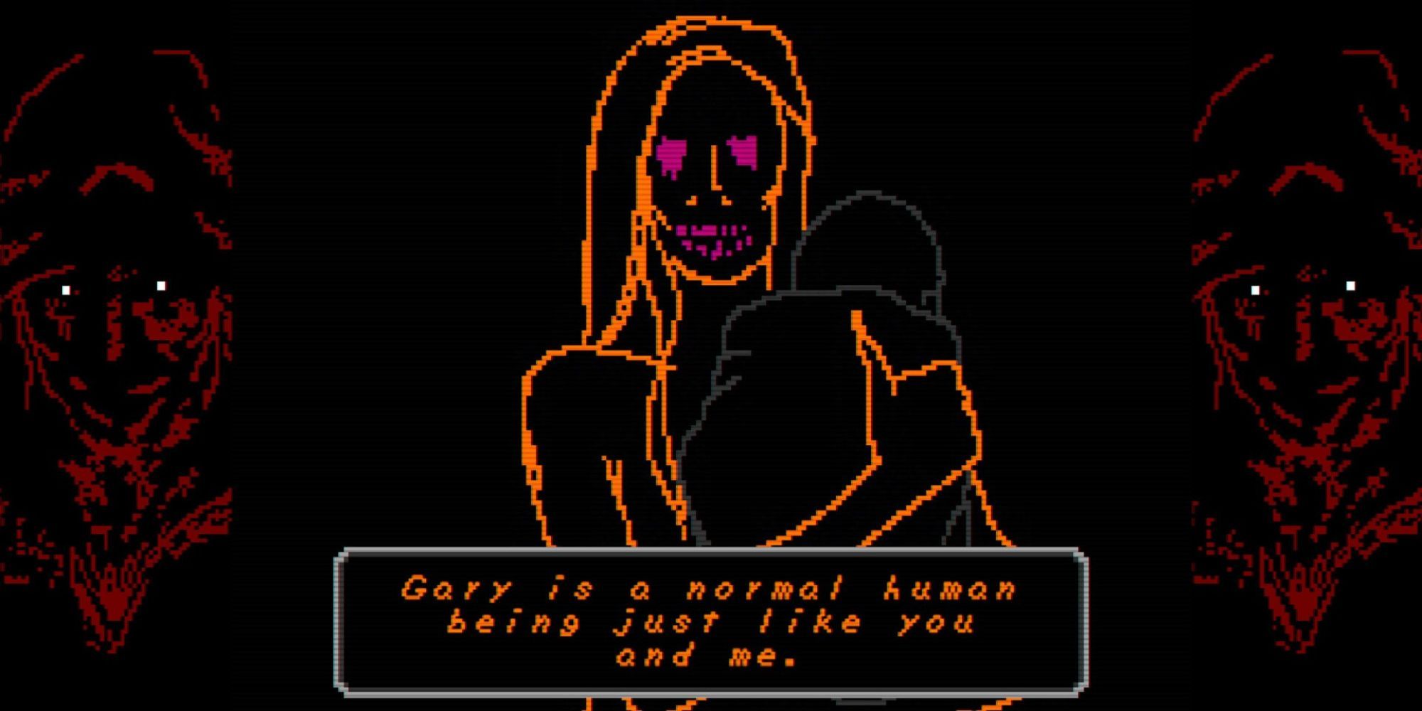 Faith The Unholy Trinity screenshot of demonic woman with baby saying "Gary is a normal human being just like me and you".