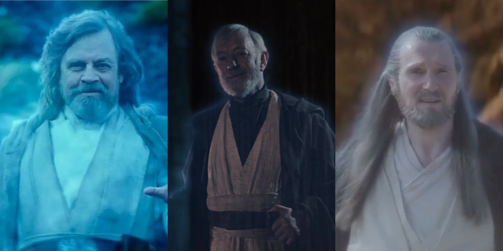 Force Ghosts: Luke Skywalker, Obi-Wan Kenobi, and Qui-Gon Jinn as force ghosts