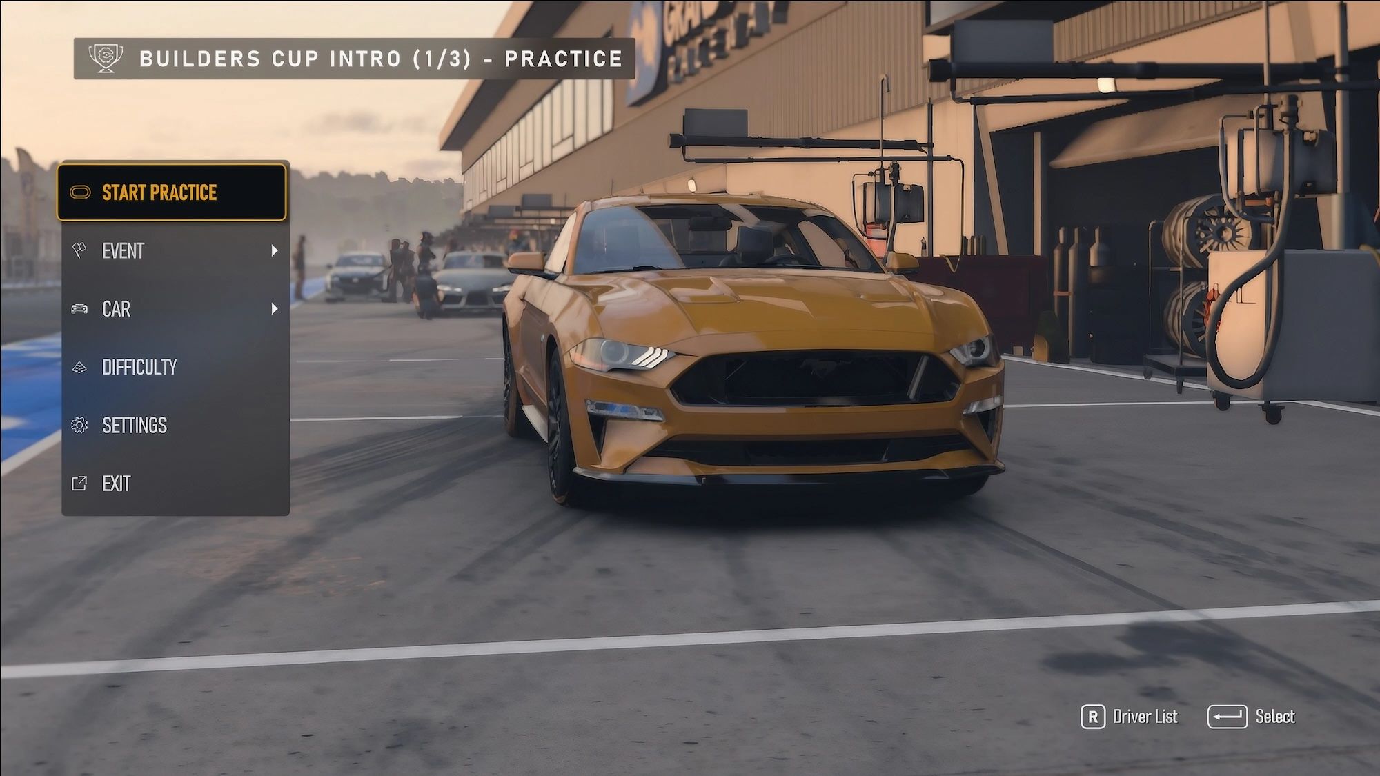 Ford Mustang's practice session screen in Forza Motorsport