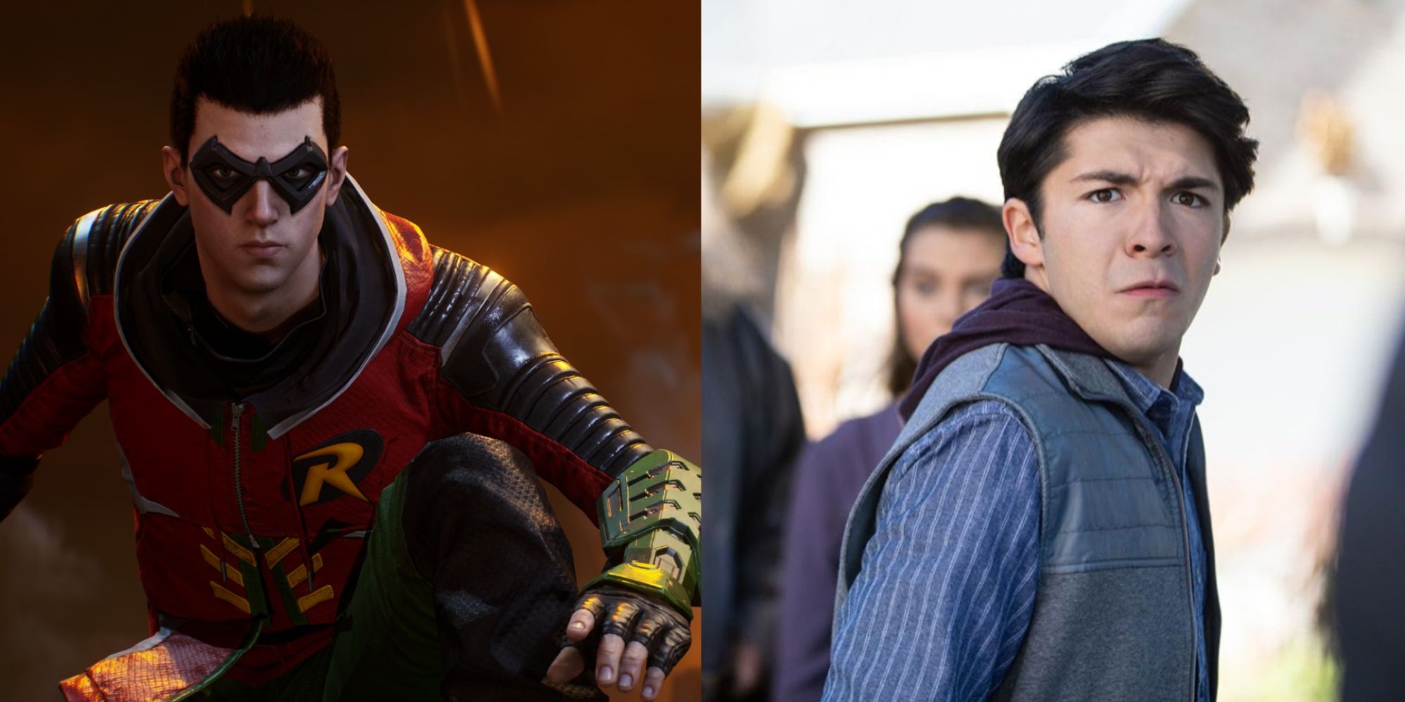 Split Image Of Robin From Gotham Knights And Dwight From Dwight In Shining Armor