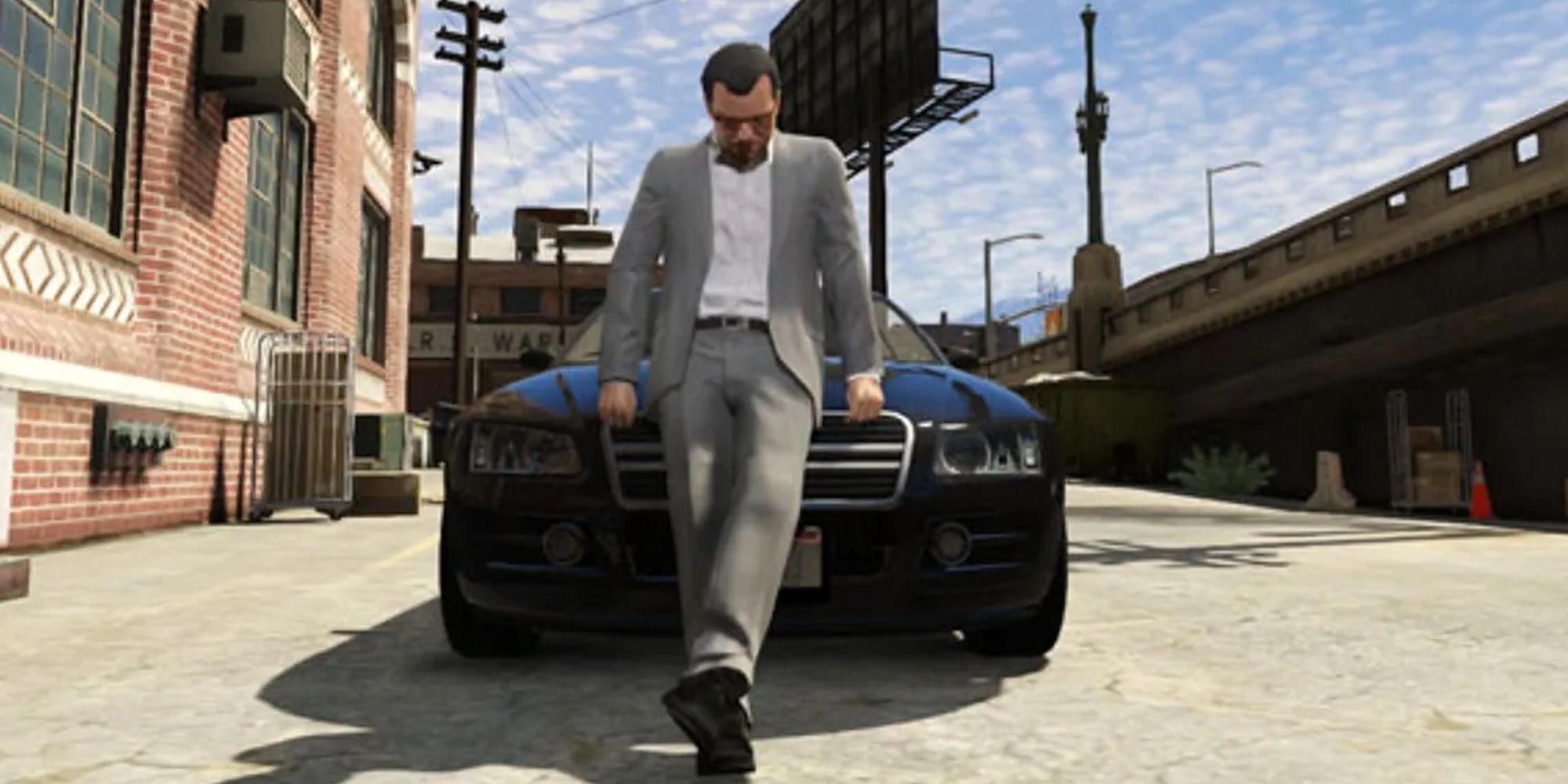 GTA V: Michael Posing For The Camera Whilst Resting On A Car In LA