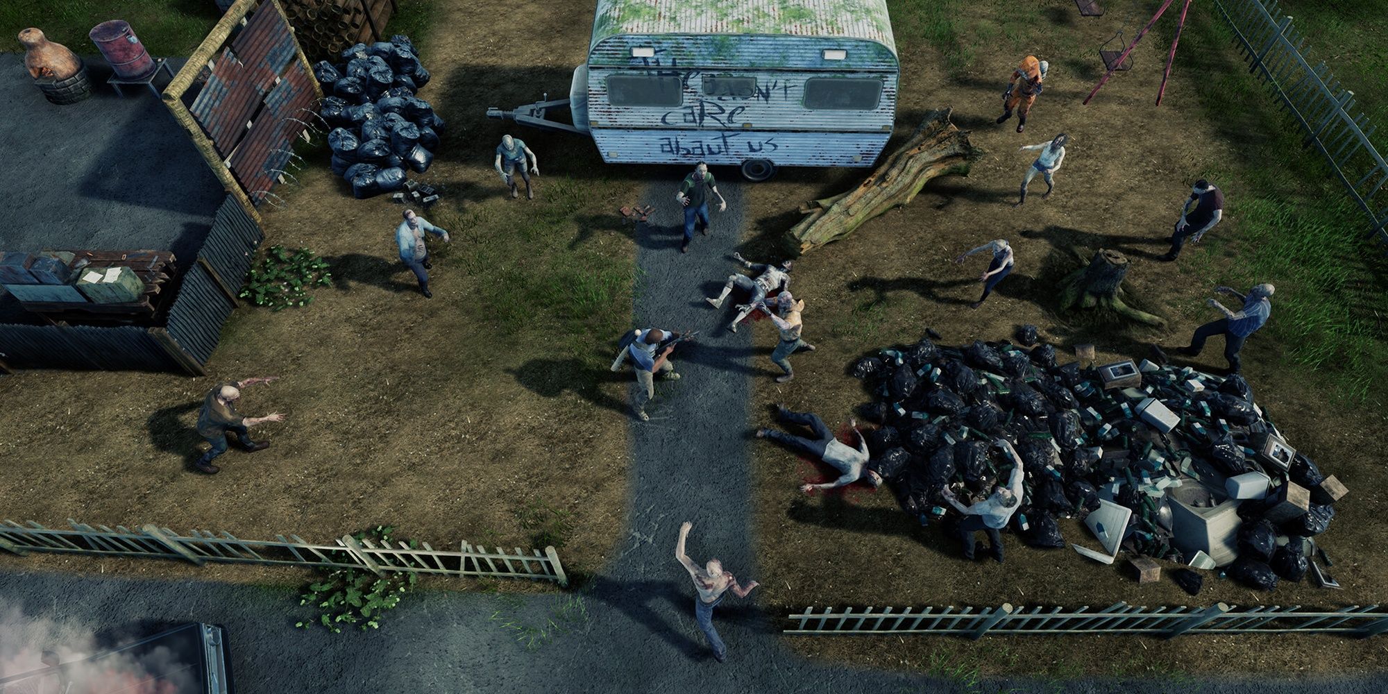 HumanitZ: A Trailer Park Filling With Zombies About To Attack A Human