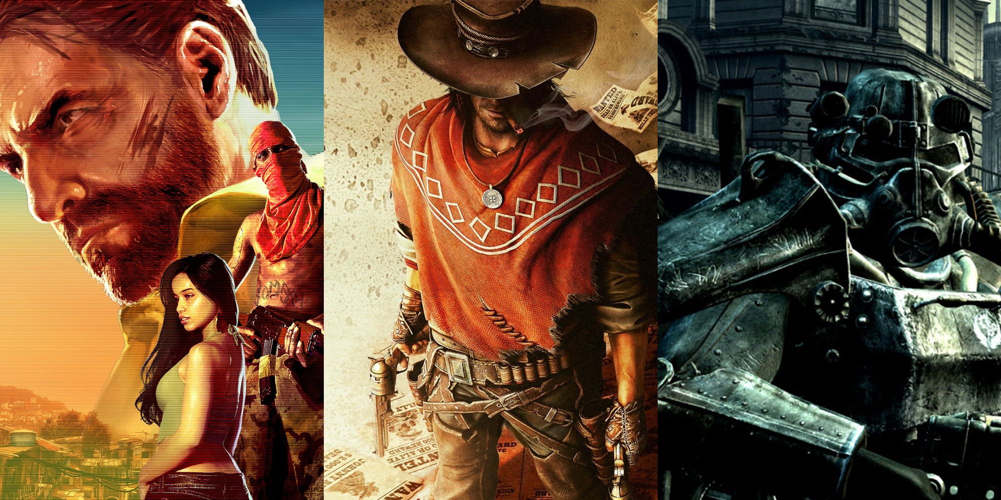 Split Image of Max Payne 3, Call of Juarez: Gunslinger, and Fallout 3