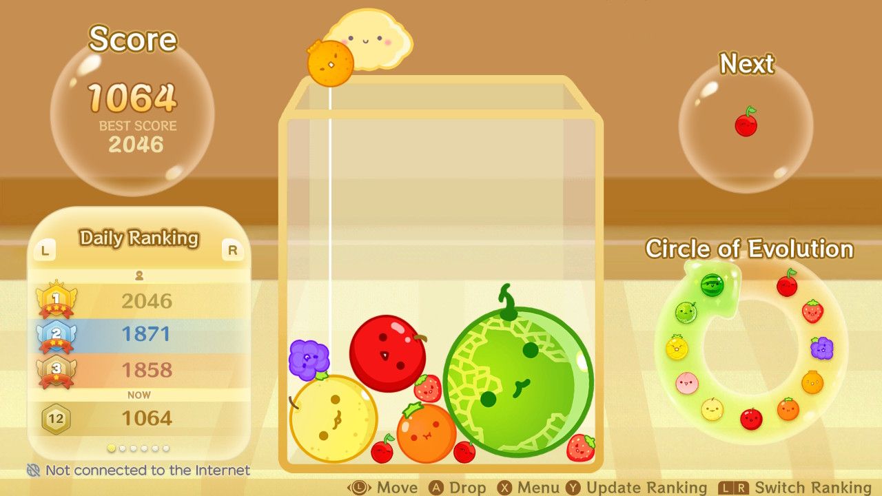 The second largest fruit is in the bottom-right corner in Suika Game.