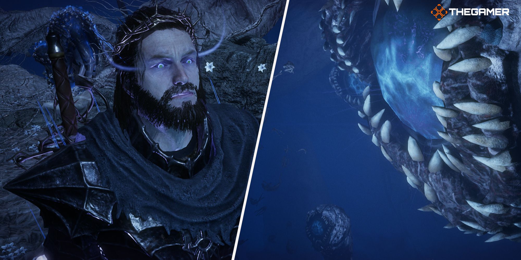 Left: Player looking at the Umbral eye - Right: The Umbral Eye looking at the player Lords of the Fallen