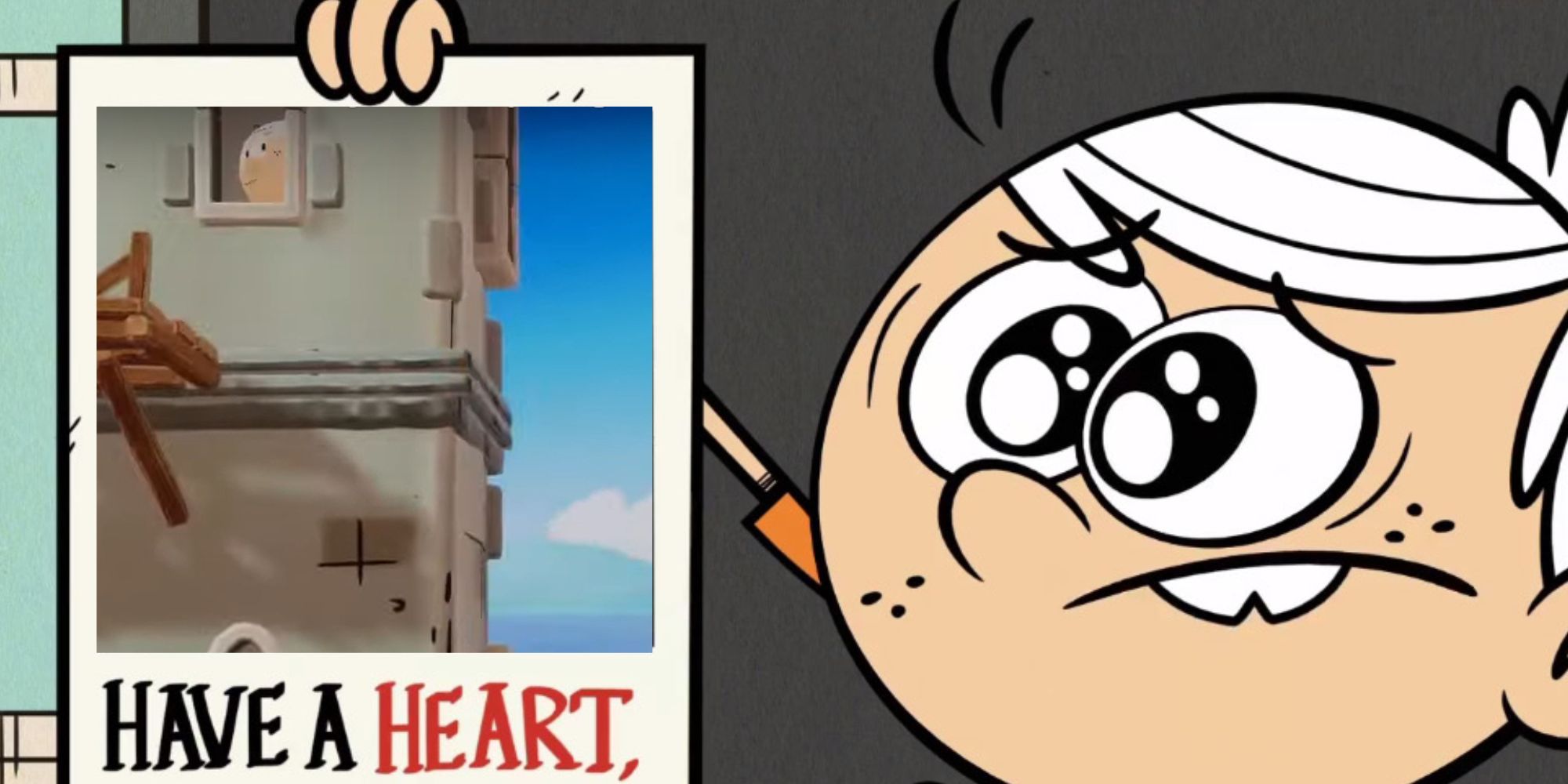 Lincoln Loud holding a picture that shows himself as a stage cameo for Nickelodeon All-Star Brawl 2.