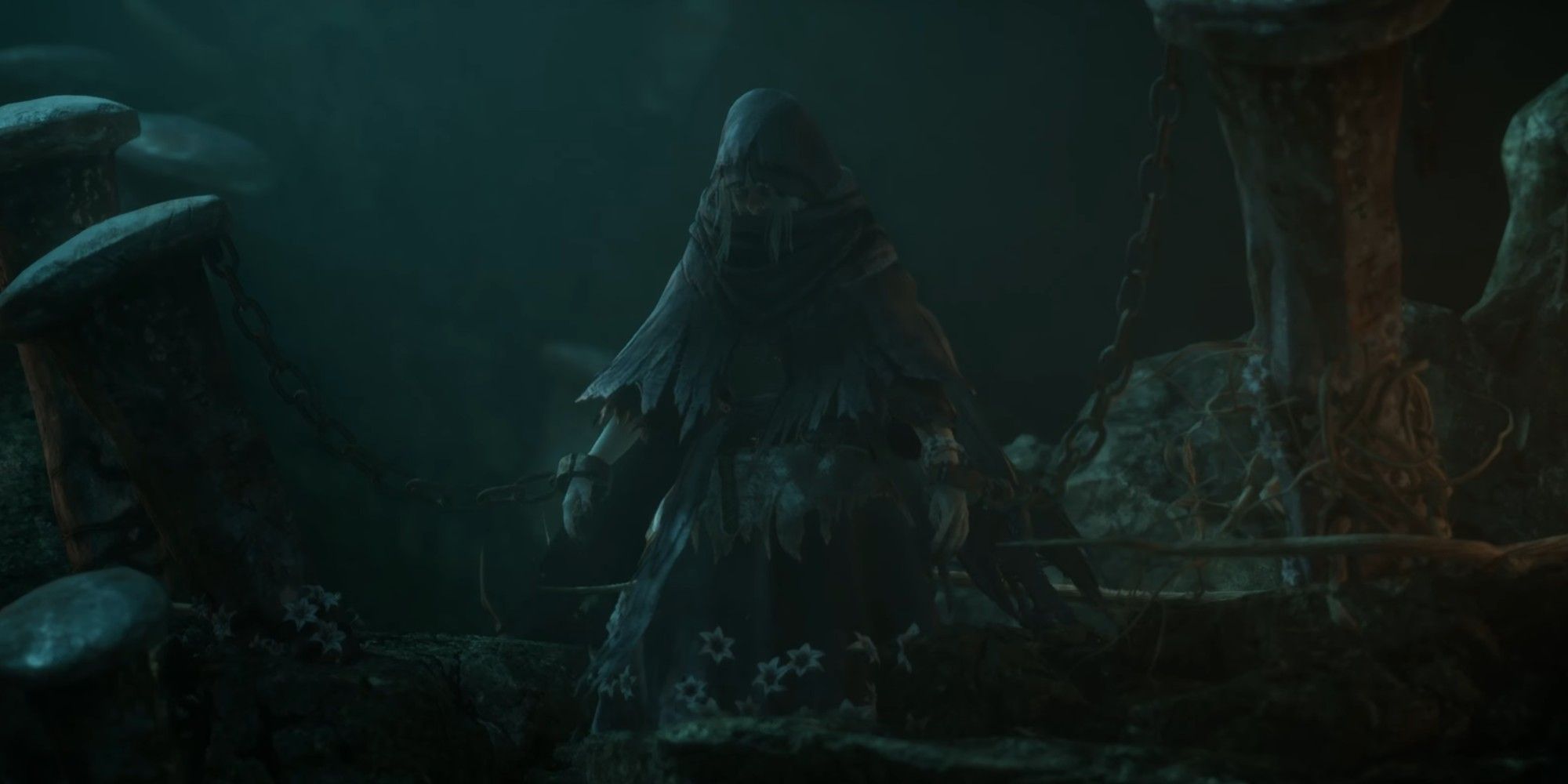 Lords of the Fallen chained priestess during boss cutscene for Dervla