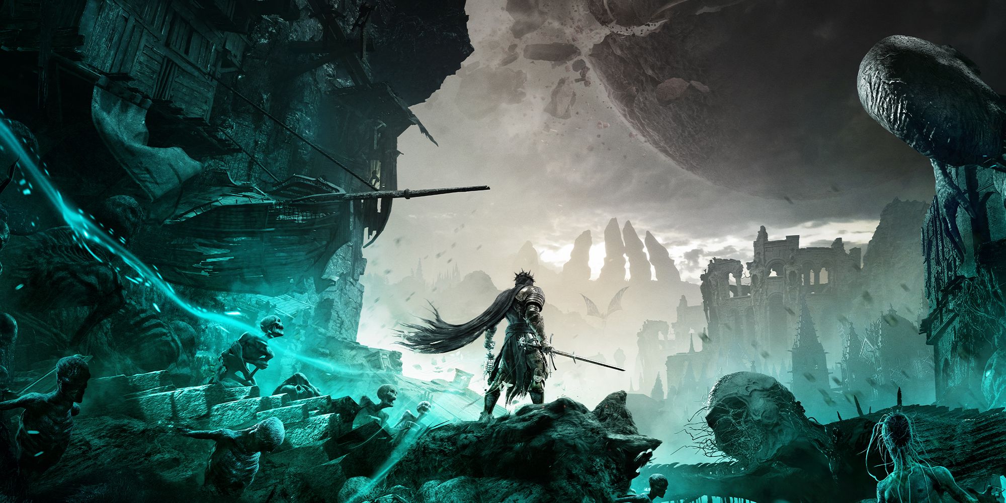 Lords of the Fallen cover art showing the player as they enter the teal-hued spirit world of Umbral