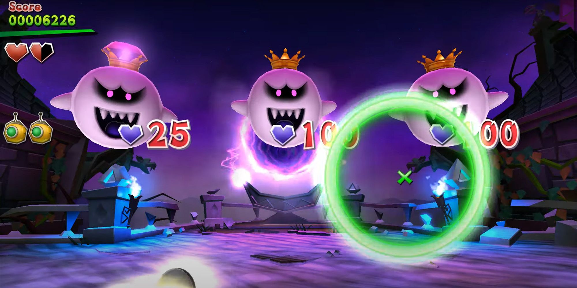 Luigi's Mansion Arcade - King Boo is surrounded by two versions of himself