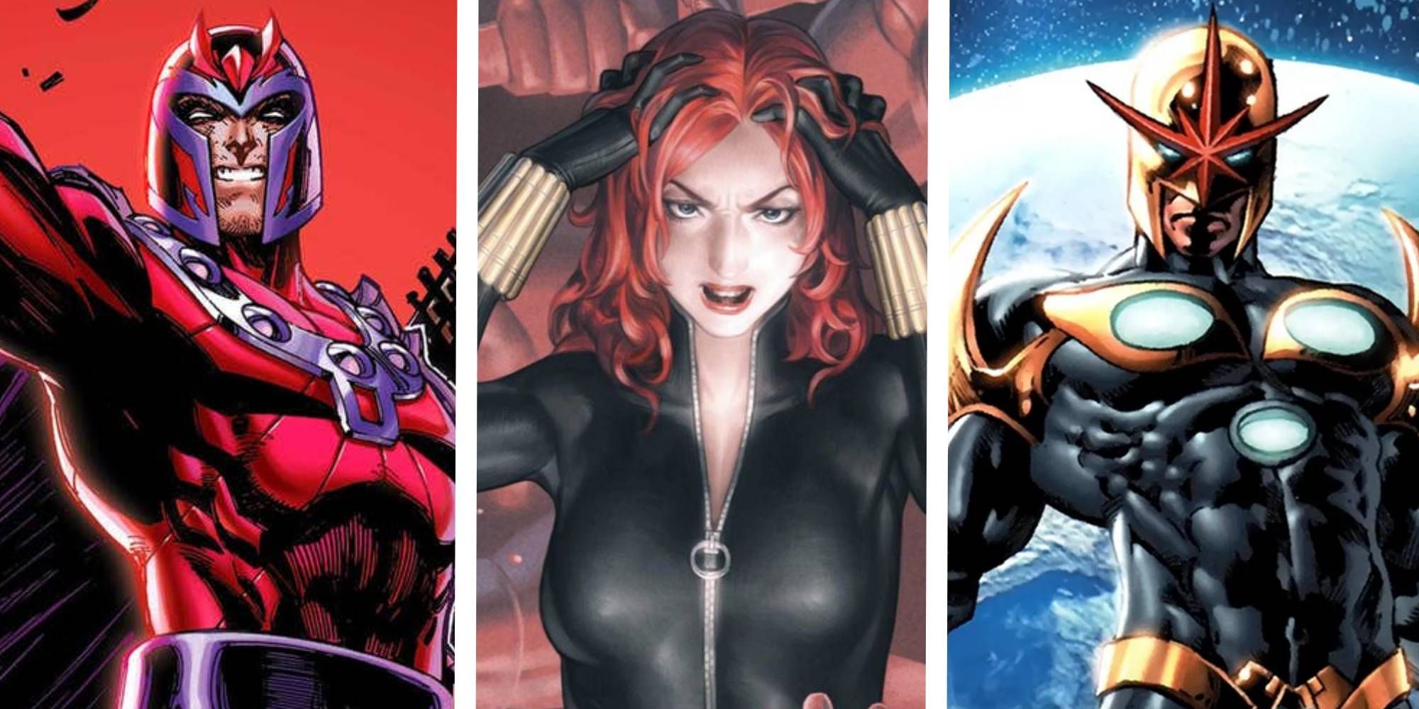Marvel Comics Universes Beyond Feature Image Magneto, Black Widow, and Nova