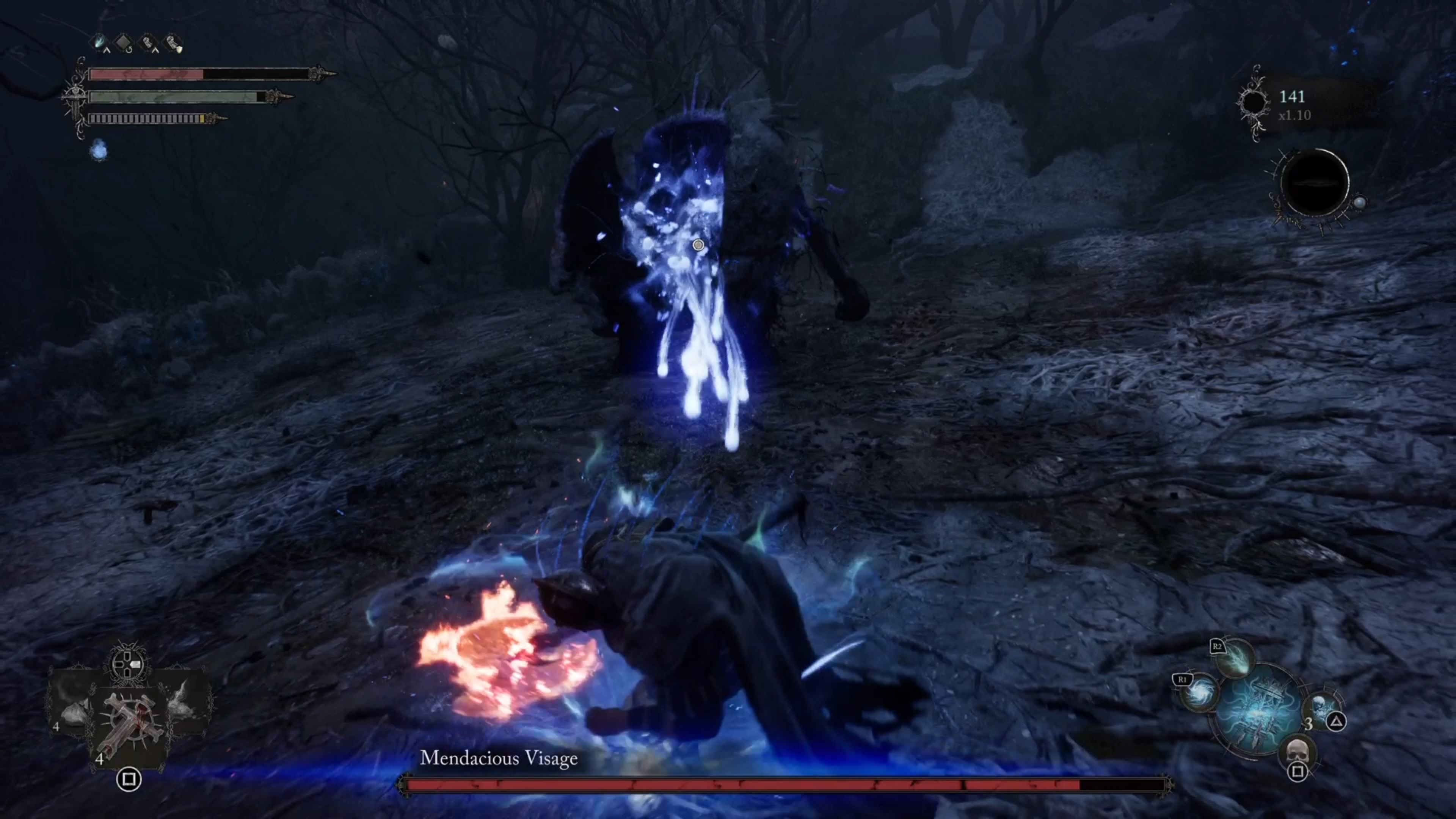 Mendacious Visage Boss doing ranged umbral magic attack in Lords of the Fallen