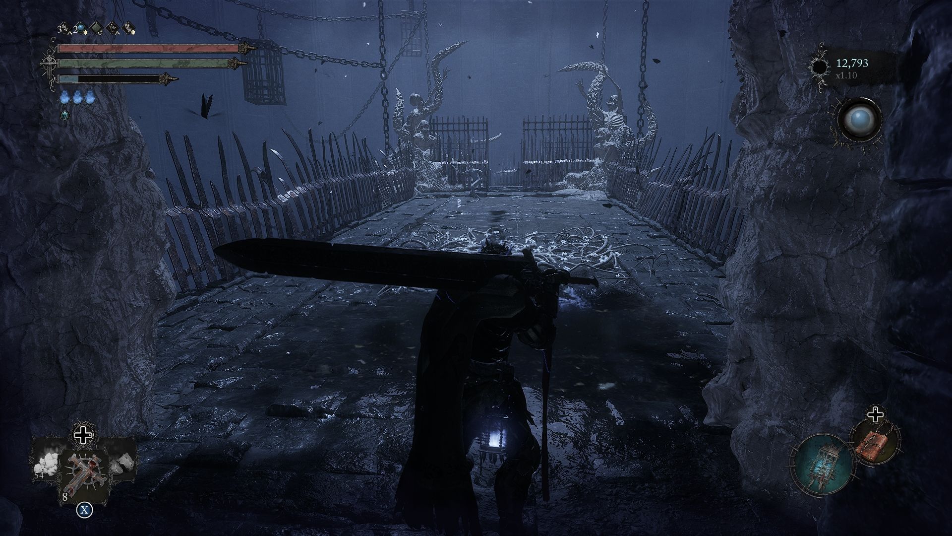 Player in the area where he fought Skinstealer , also the lift leading to Upper Calrath would be in front of him Lords of the Fallen