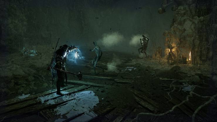 Player using the Umbral lamp on some enemies Lords of the fallen