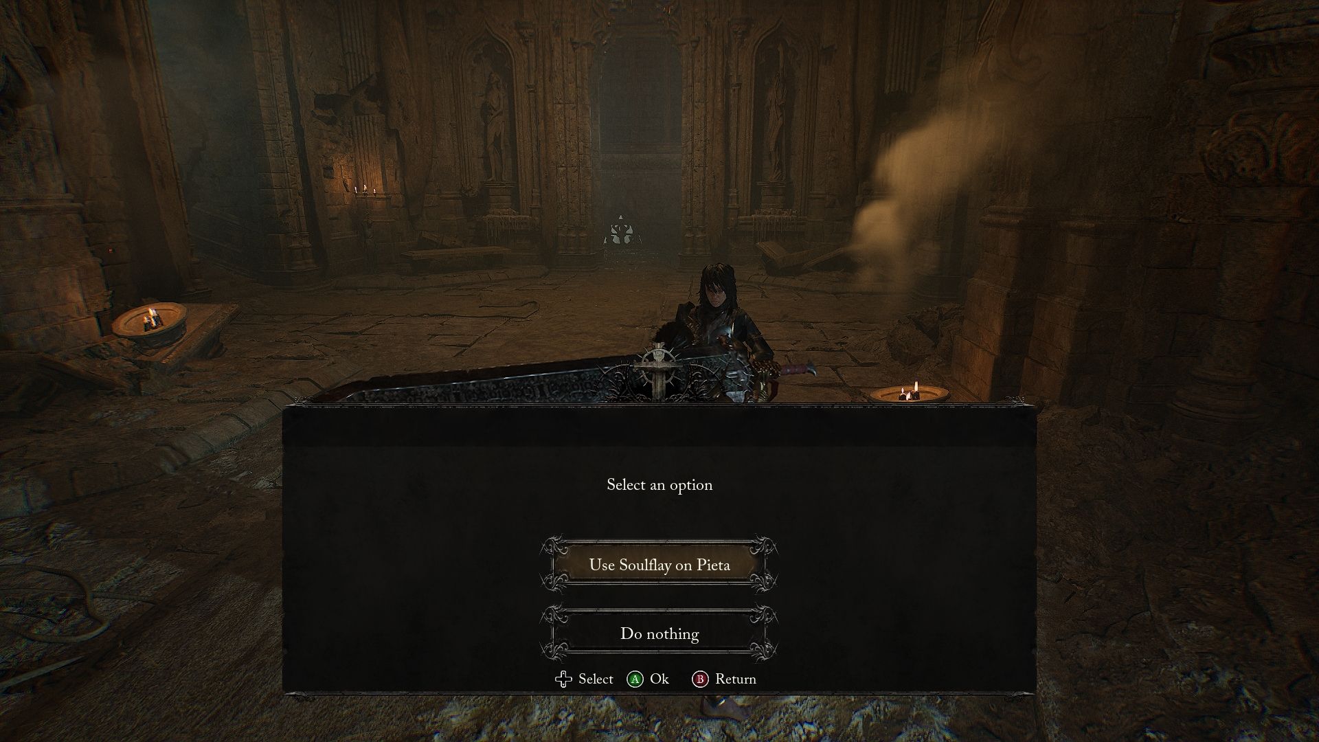Player with the option to use Soulflay on Pieta Lords of the Fallen