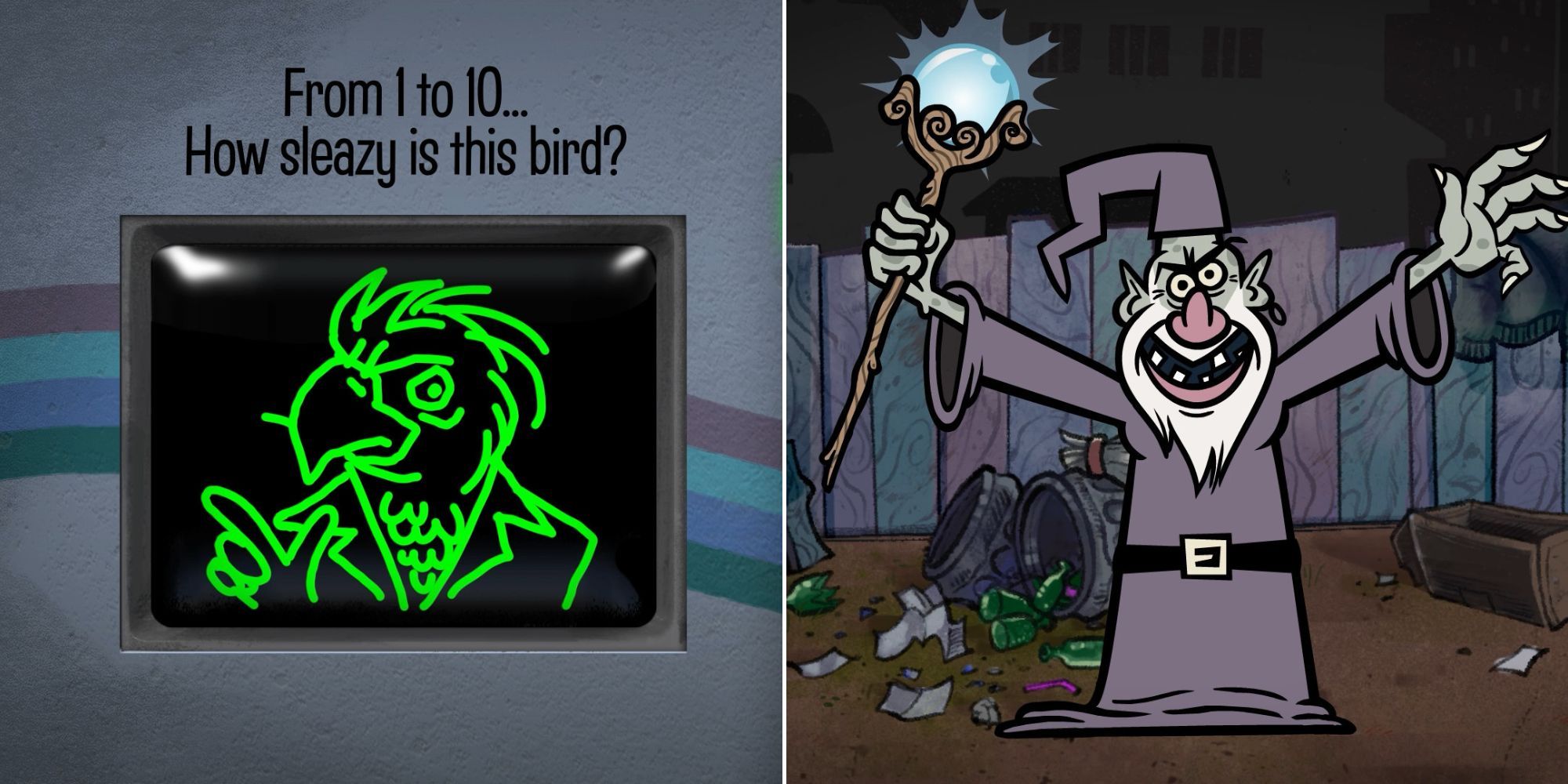Ranking The Sleaziness Of A Bird In Nonsensory And The Junk Wizard Of Junktopia In The Jackbox Party Pack 9
