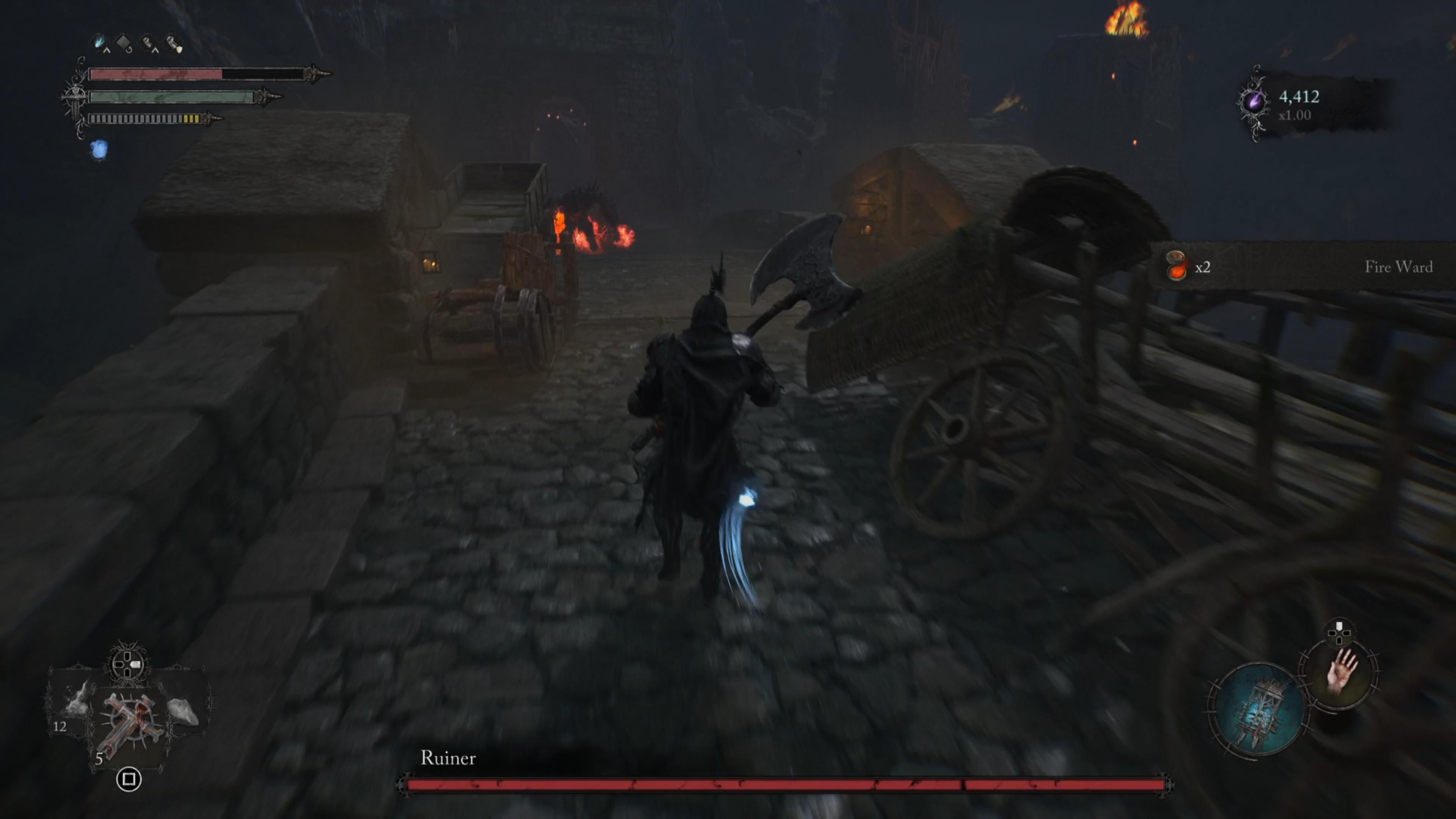 Ruiner boss charging at the bridge in Lords of the Fallen