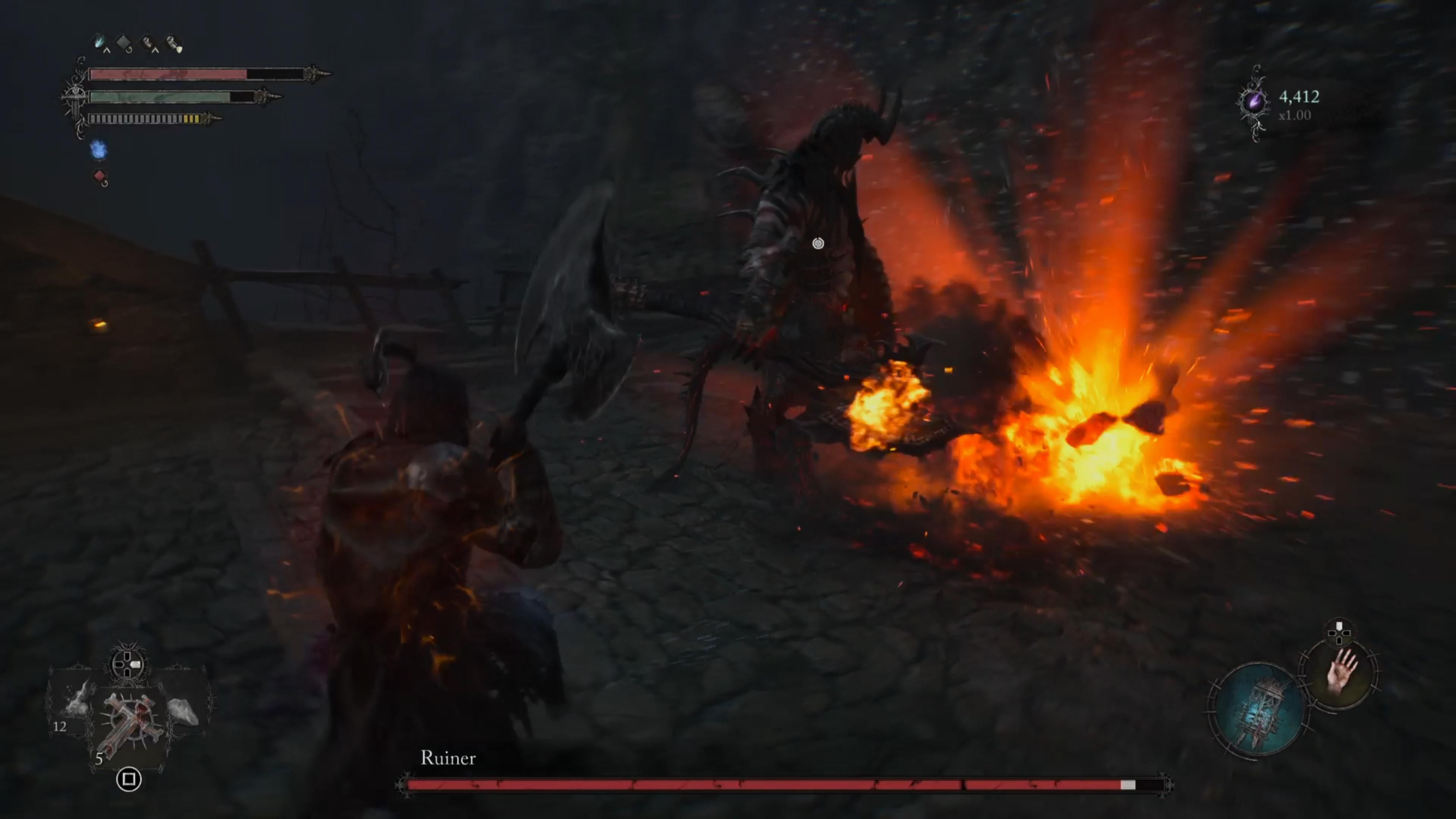 Ruiner boss spewing lava after foot attack in Lords of the Fallen