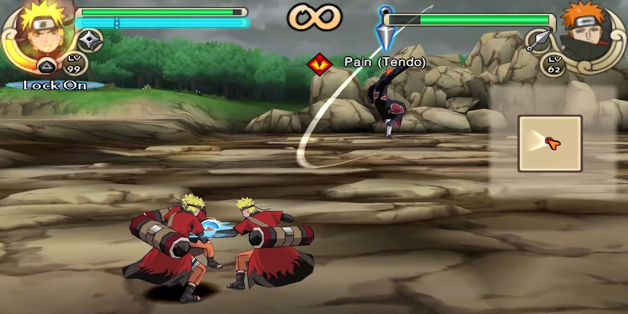 Naruto preparing a shuriken rasengan against Pain.