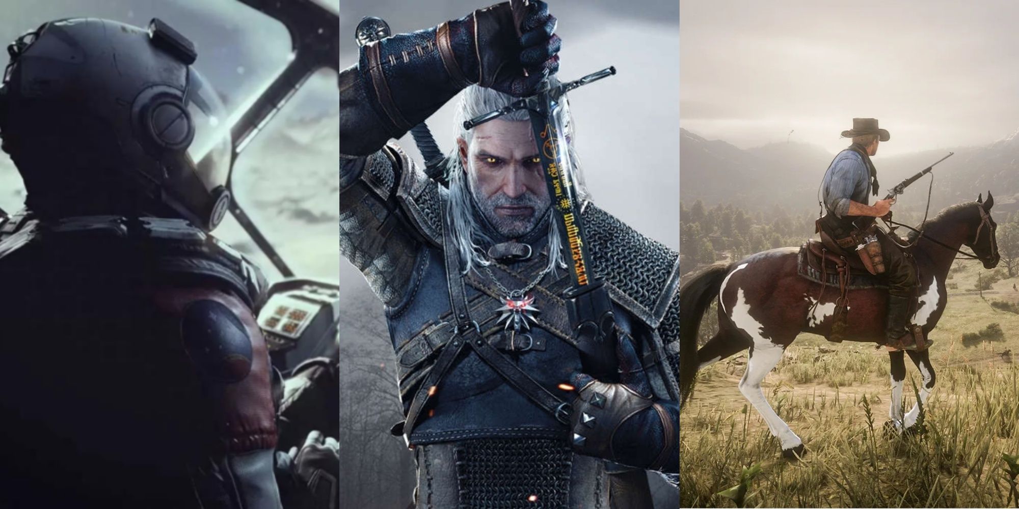 Sternenfeldforscher, Geralt in The Witcher 3 und Arthur auf einem Pferd in Red Dead Redemption 2