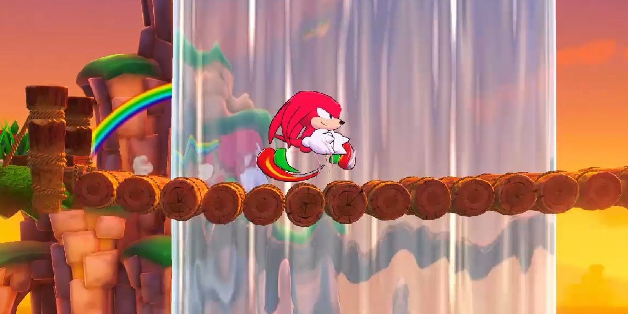 Sonic Superstars comic book Knuckles running across a bridge in front of a waterfall