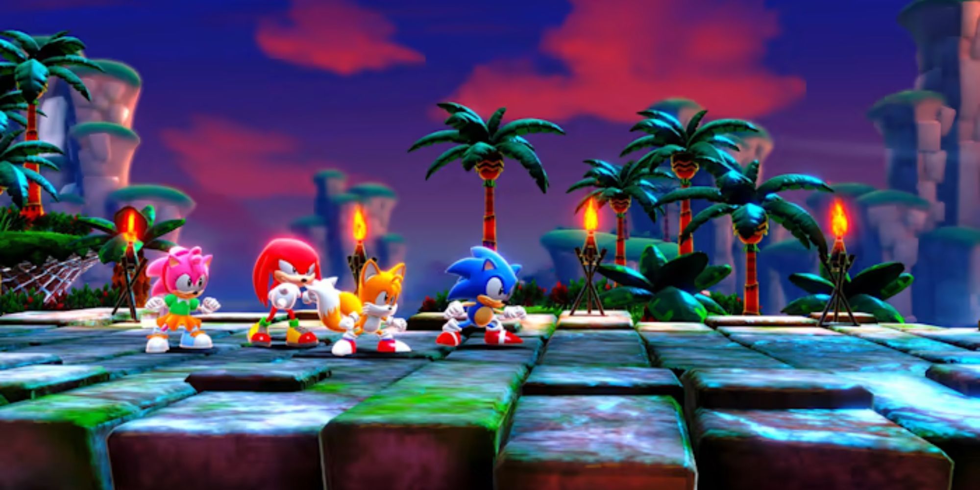 Amy, Knuckles, Tails, and Sonic prepare for battle