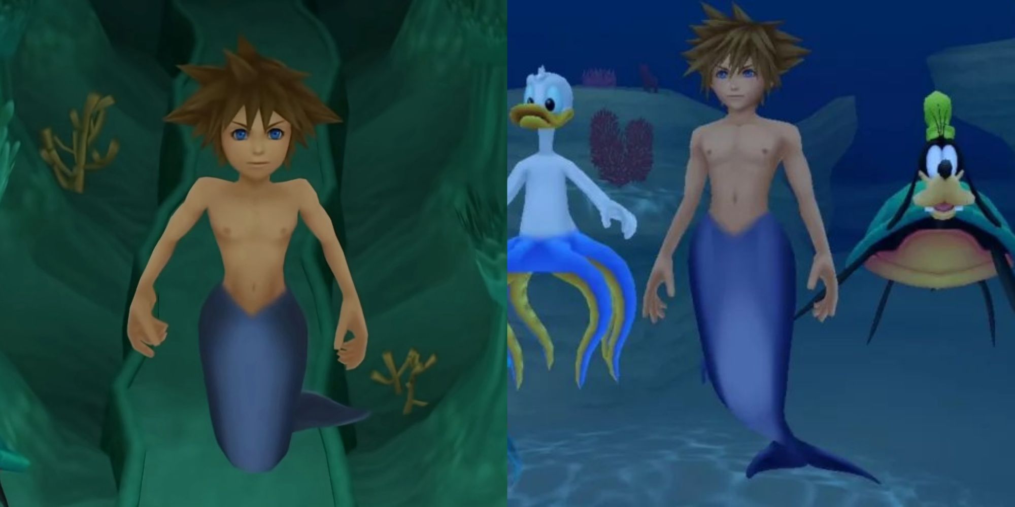 Sora as a mermaid in Kingdom Hearts 1 and 2