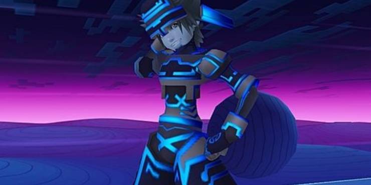 Sora in the Space Paranoids Tron Outfit in Kingdom Hearts 2