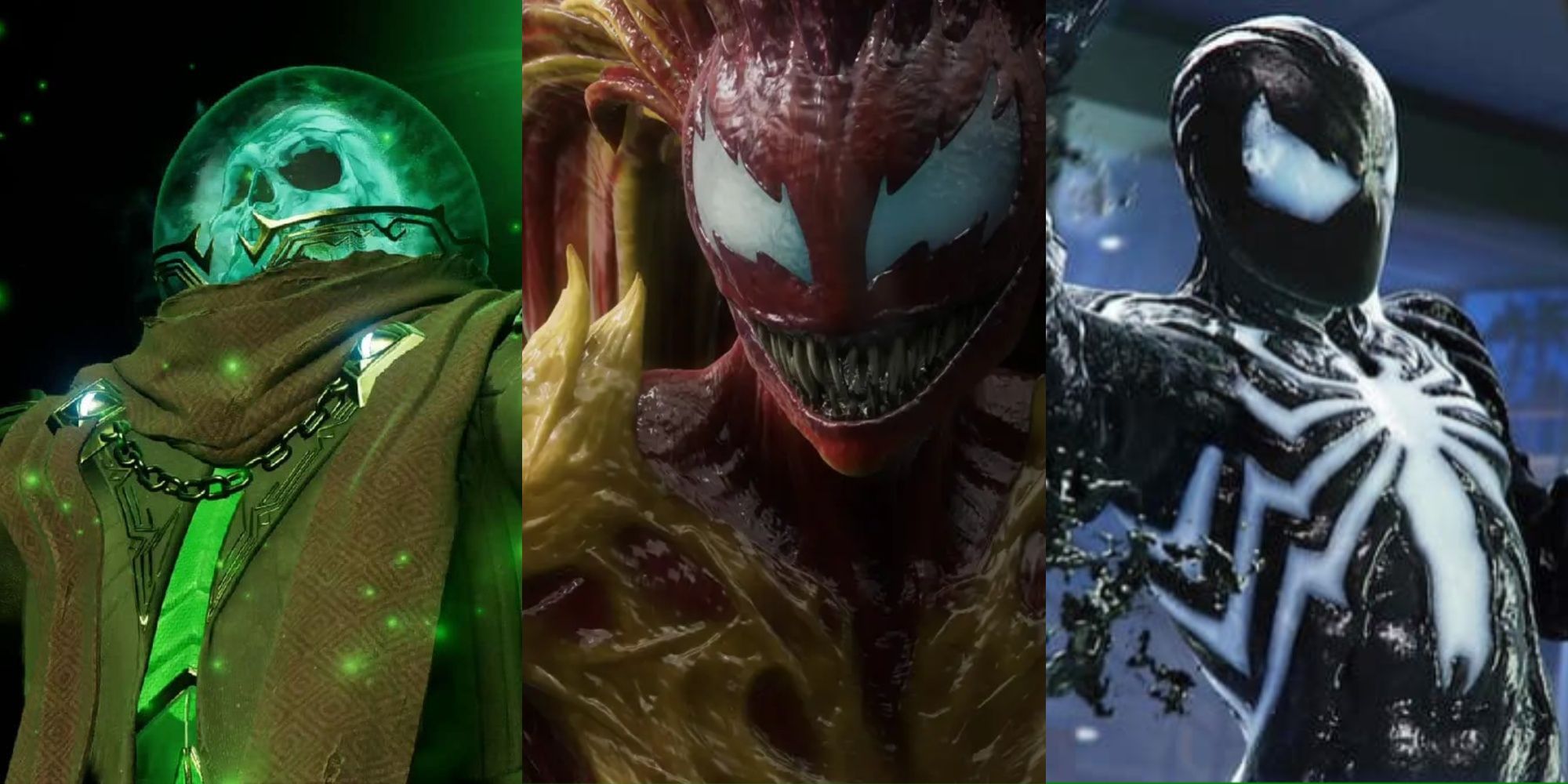 Spider-Man 2, Split Images Of Mysterio, Scream, And Venom Peter Parker