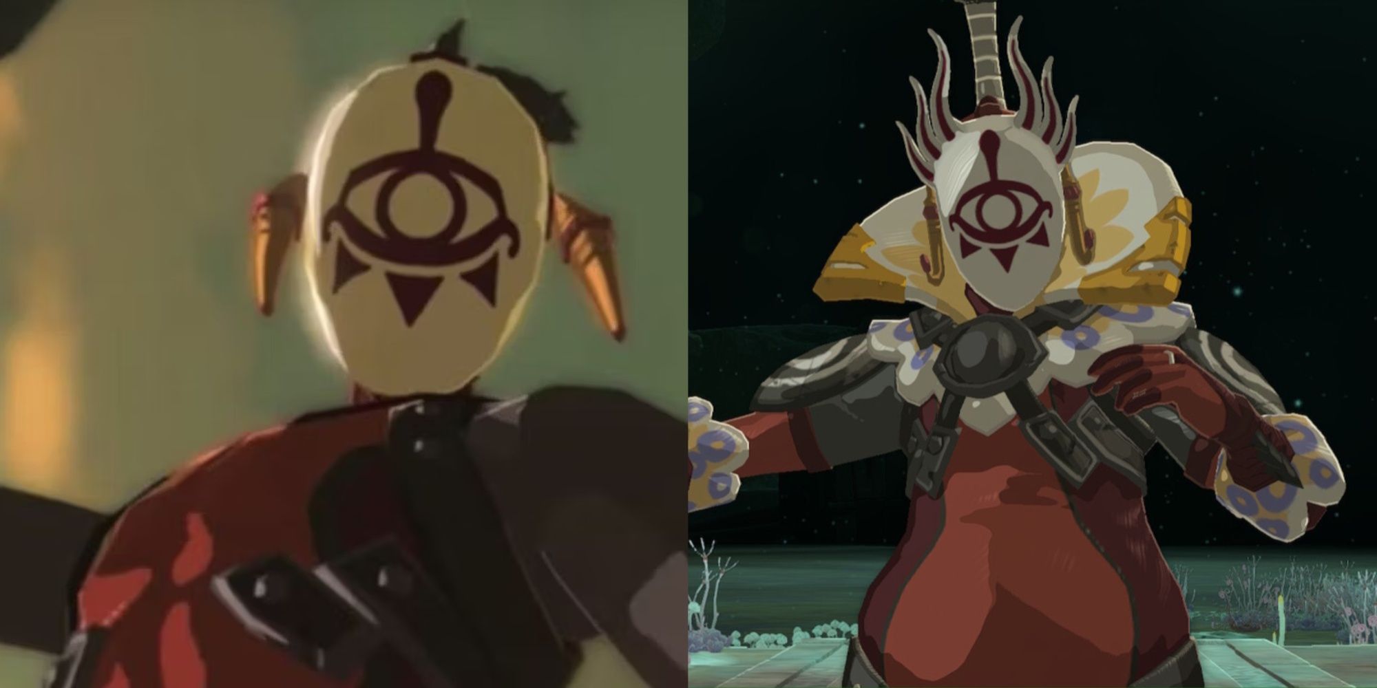 Split images of a Yiga Footsolider in Breath of the Wild and Master Kohga in the Depths in Tears of the Kingdom