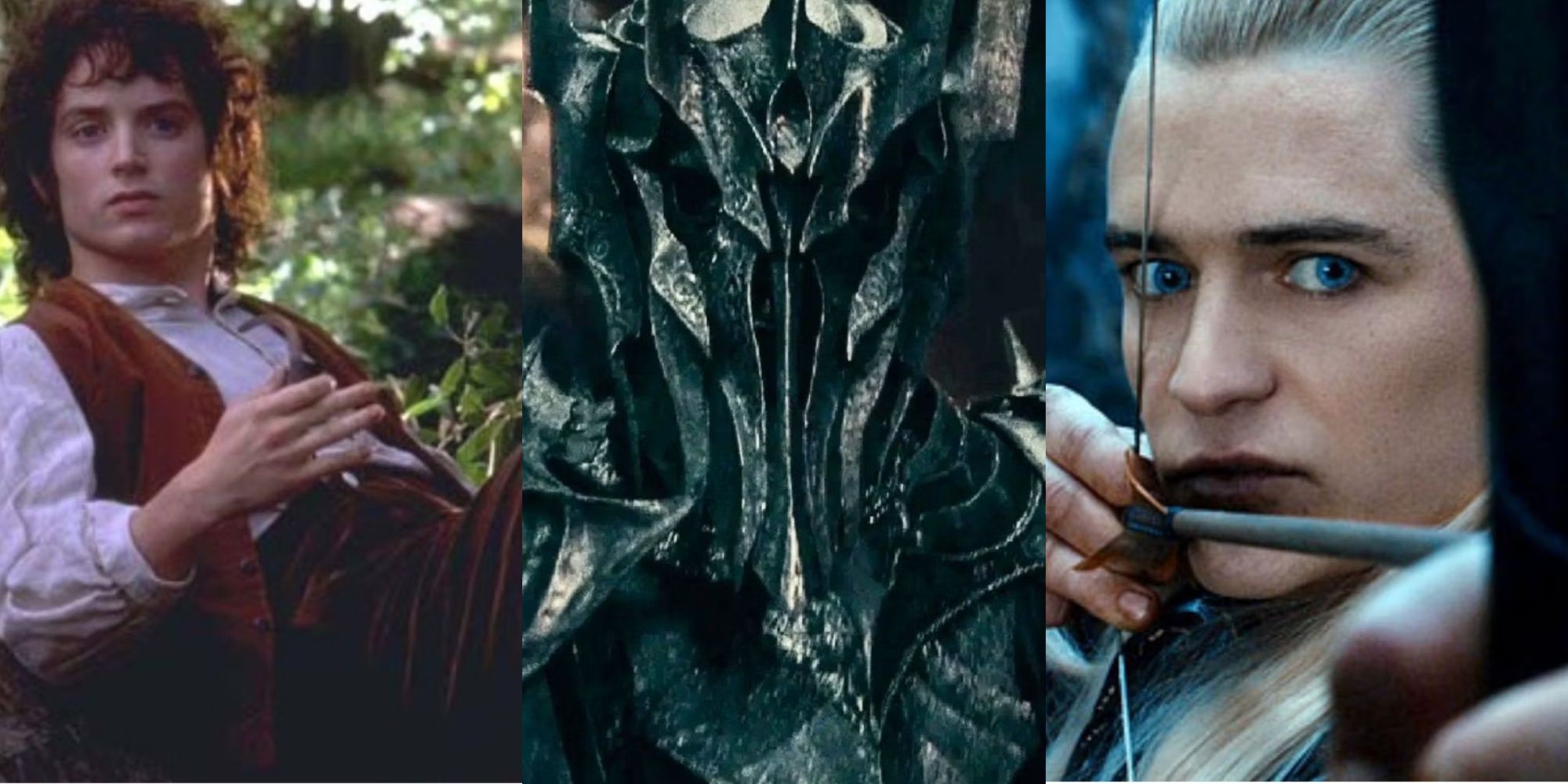 Split images of Frodo, Sauron, and Legolas in Lord of the Rings